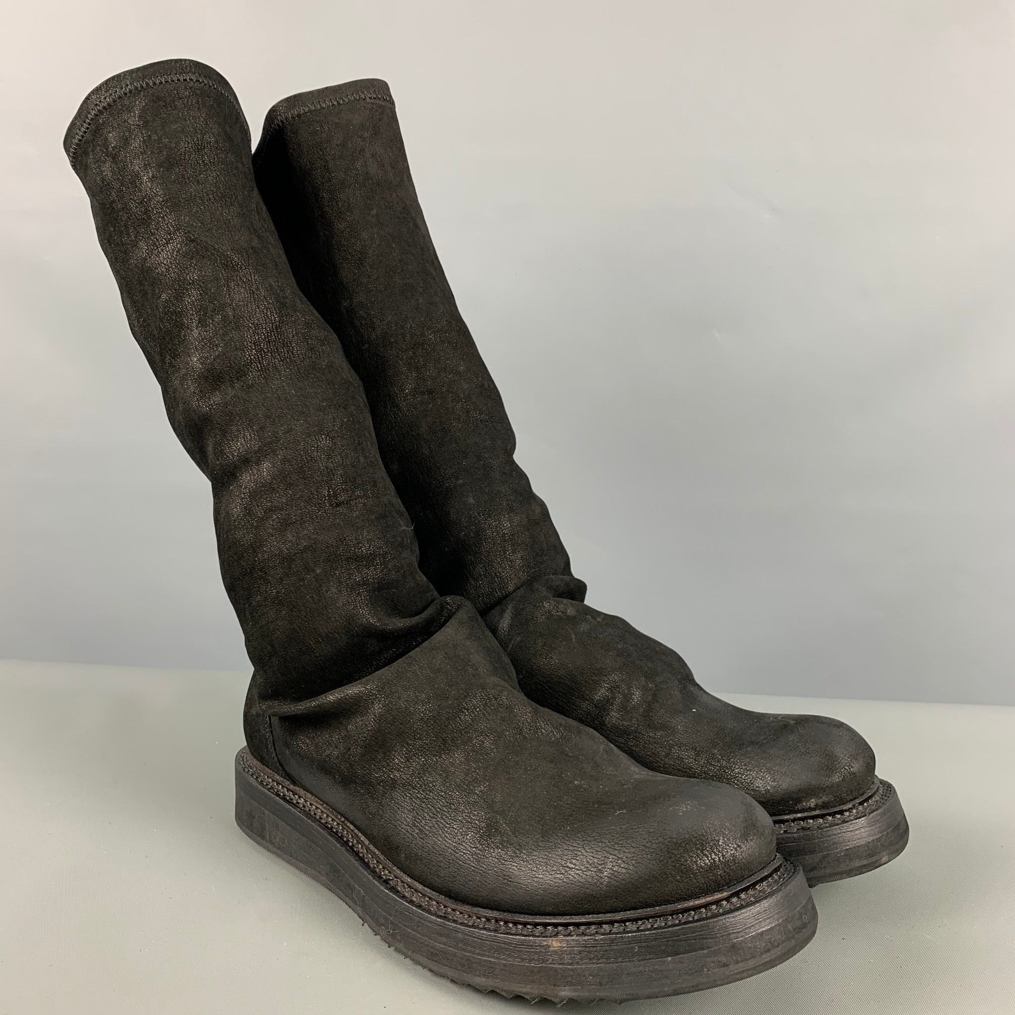 image of Rick Owens Black Leather Boots, Women's (Size 7)