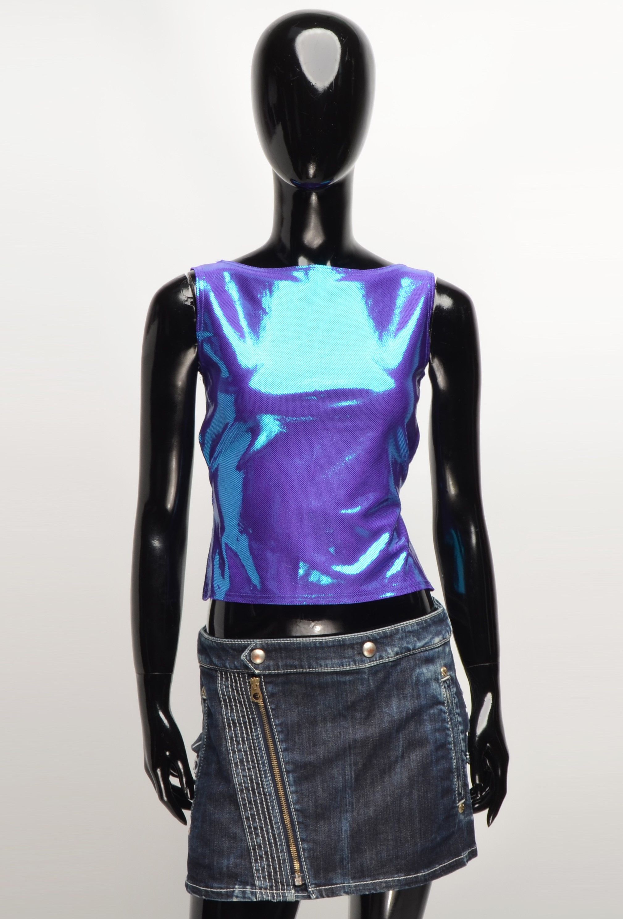 New Look × Vintage Vintage New Look Y2K Shiny Open Back Cropped Top Size S / US 4 / IT 40 - 1 Thumbnail