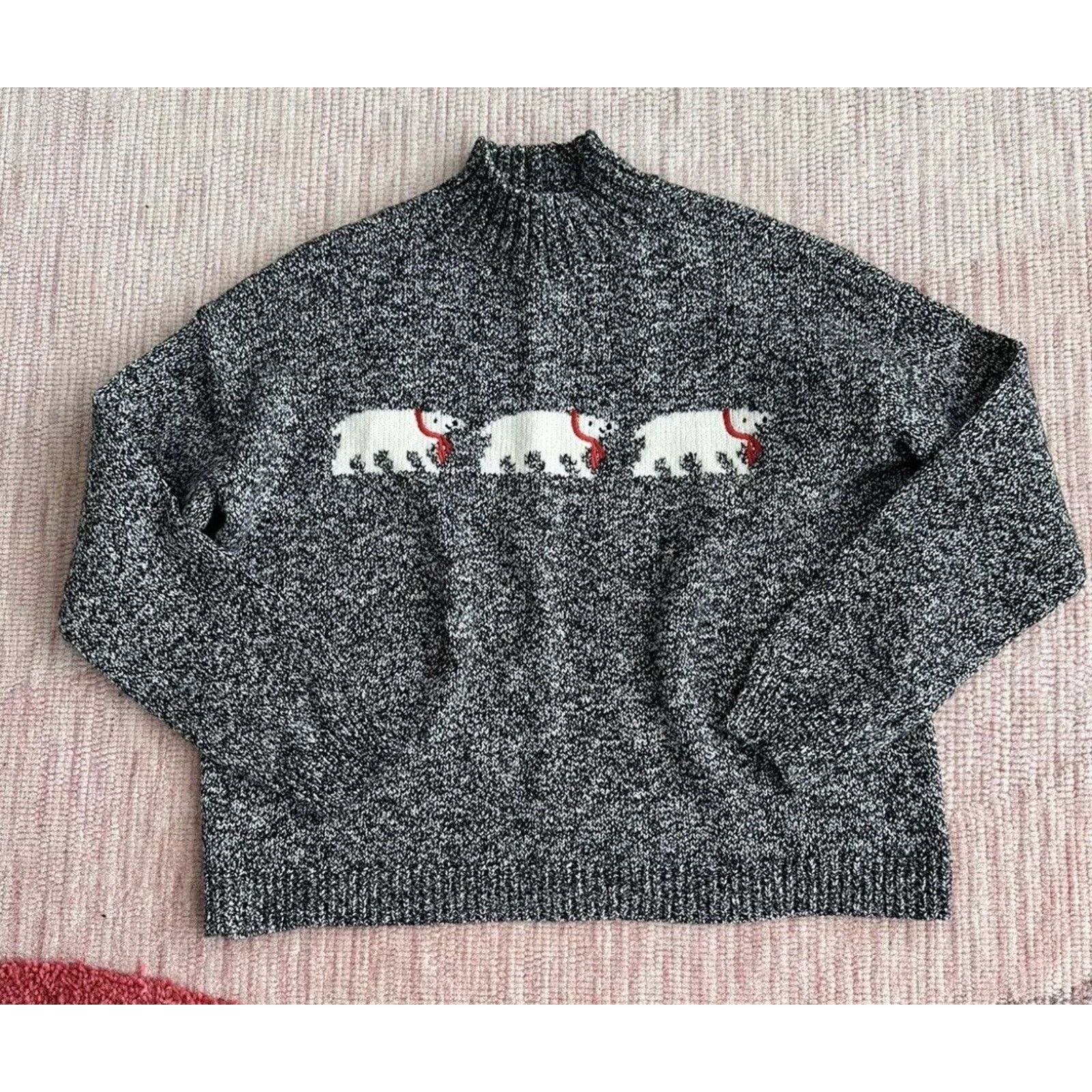 Loft Ann Taylor Loft Polar Bears Mock Neck Sweater Size Small EUC Size S / US 4 / IT 40 - 3 Thumbnail