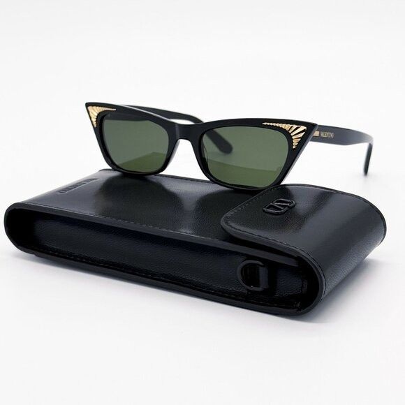 NEW VALENTINO SUNGLASSES VLS-175A BLACK/GREEN CAT EYE WOMEN