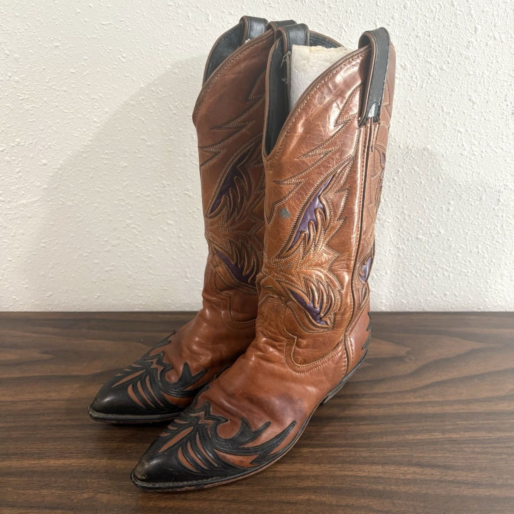 Vintage VINTAGE Code West Boots Womens 6M Cognac Purple Leather Cowboy Wingtip Size US 6 / IT 36 - 4 Thumbnail