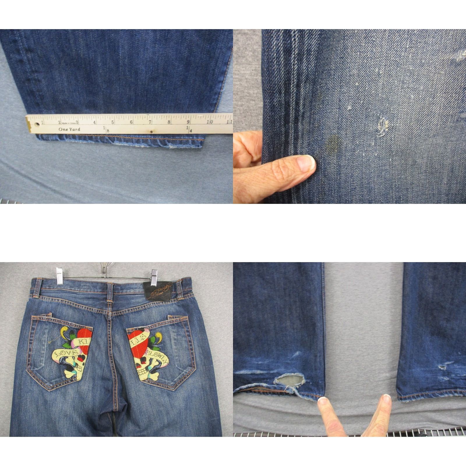 Ed Hardy VINTAGE Ed Hardy by Christian Audigier Jeans 38 Blue Embroidered Love Kills Slowly Mens Size US 38 / EU 54 - 9 Thumbnail