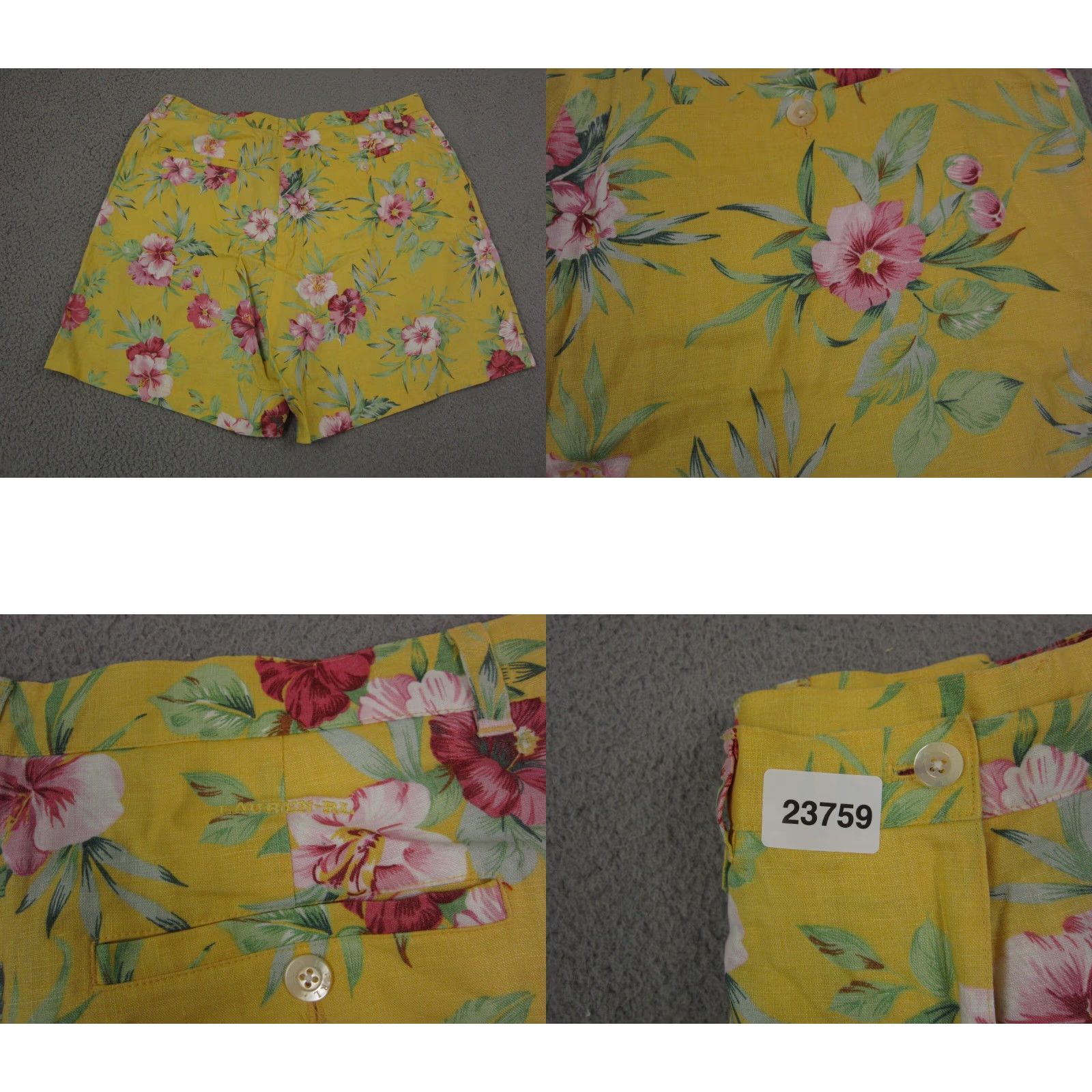 Ralph Lauren VINTAGE Ralph Lauren Shorts Womens 16 Yellow Floral 100% Linen High Rise Summer Ladies Size 32" / US 10 / IT 46 - 9 Thumbnail