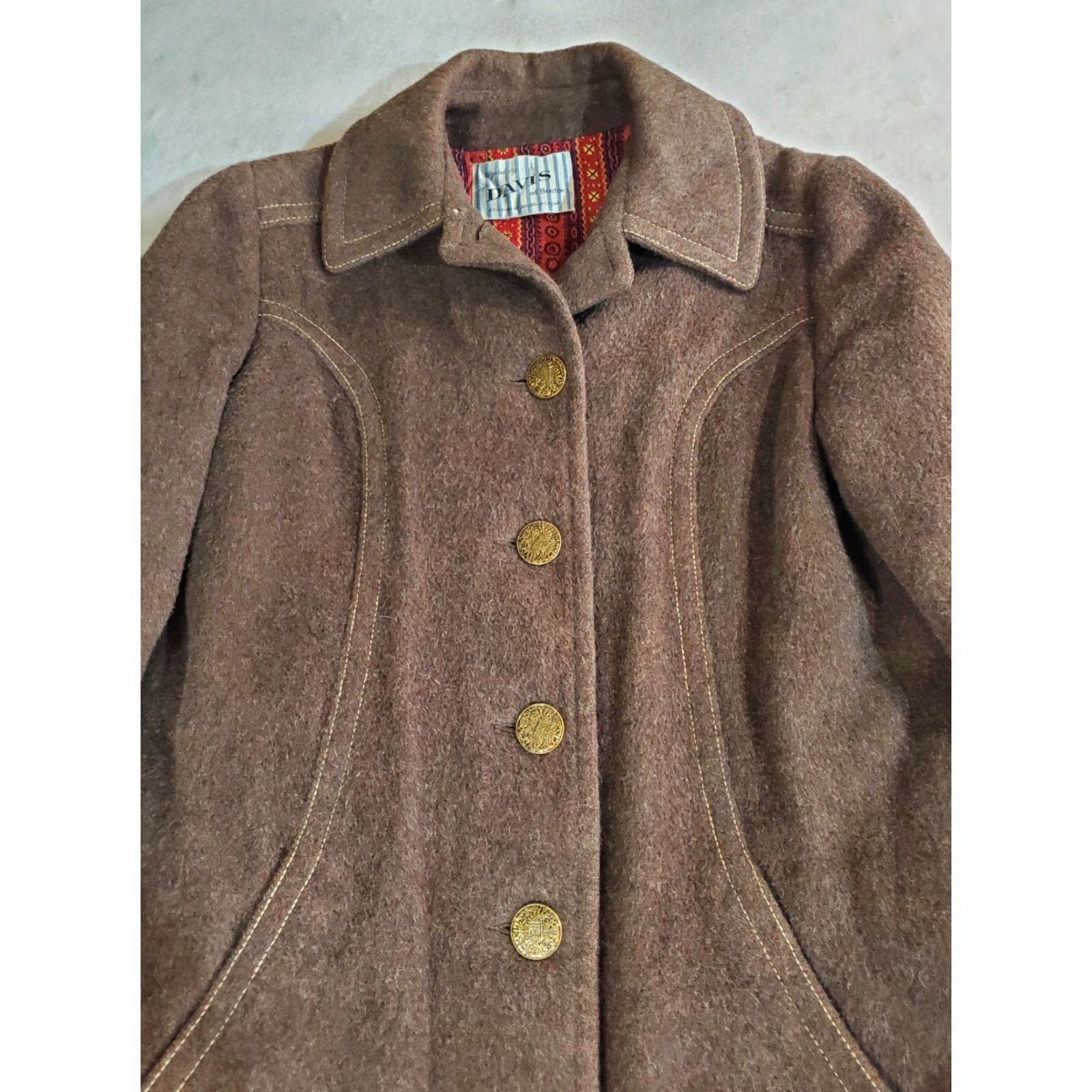 Vintage VINTAGE Davis of Boston- Bohemian Style Wool Coat by Jonathan Logan Mid Length Sz Lg Womens Bohemian Wool Coat 1980s Brown Size M / US 6-8 / IT 42-44 - 2 Thumbnail