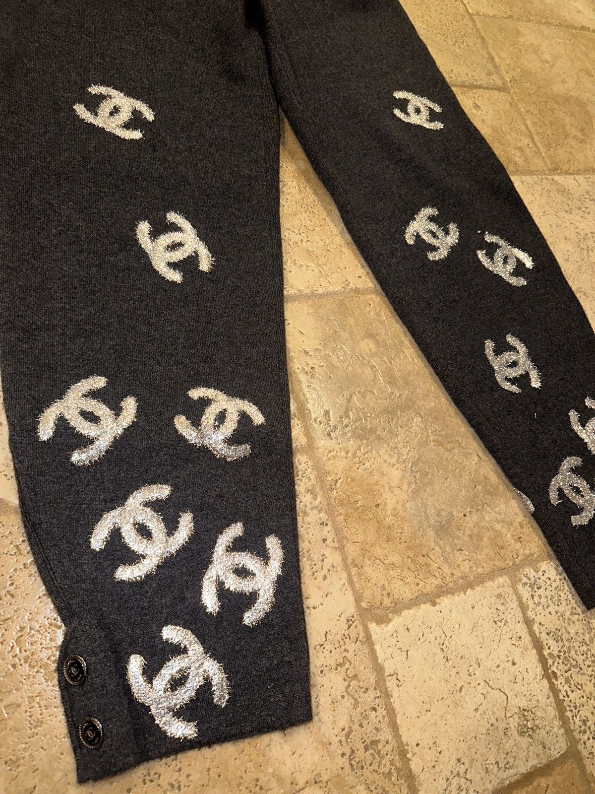 Chanel Chanel Grey Cashmere Glitter CC Logo Unisex Pants Size US 33 - 7 Thumbnail