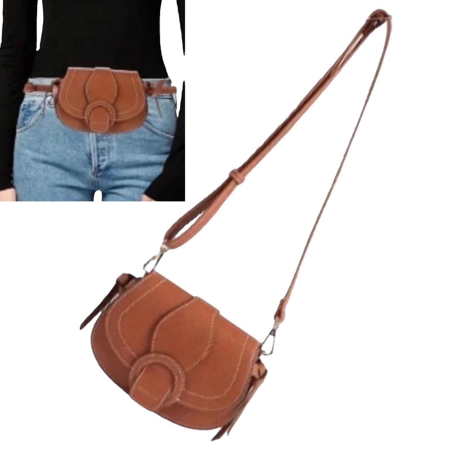 New Rachel ZoeS Curateur Edessi Belt Crossbody Bag Leather in Brown, Women's