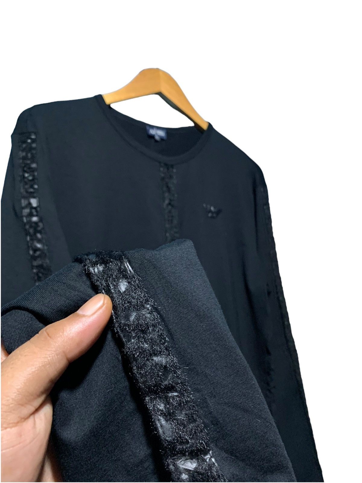 Armani × Armani Collezioni × Vintage Vintage Armani jeans fur trimmed tape longsleeve Size US L / EU 52-54 / 3 - 5 Thumbnail