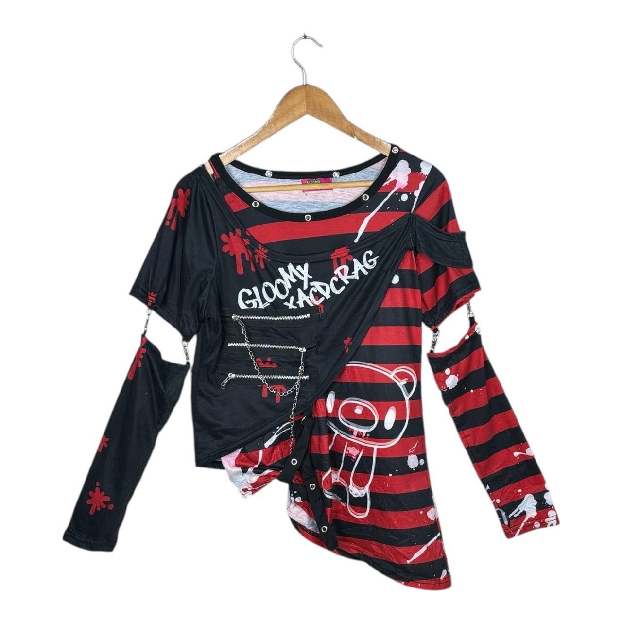 Japanese Brand ACDC RAG x Gloomy Bear Harajuku Punk Striped Asymmetric Top Size US S / EU 44-46 / 1 - 1 Thumbnail