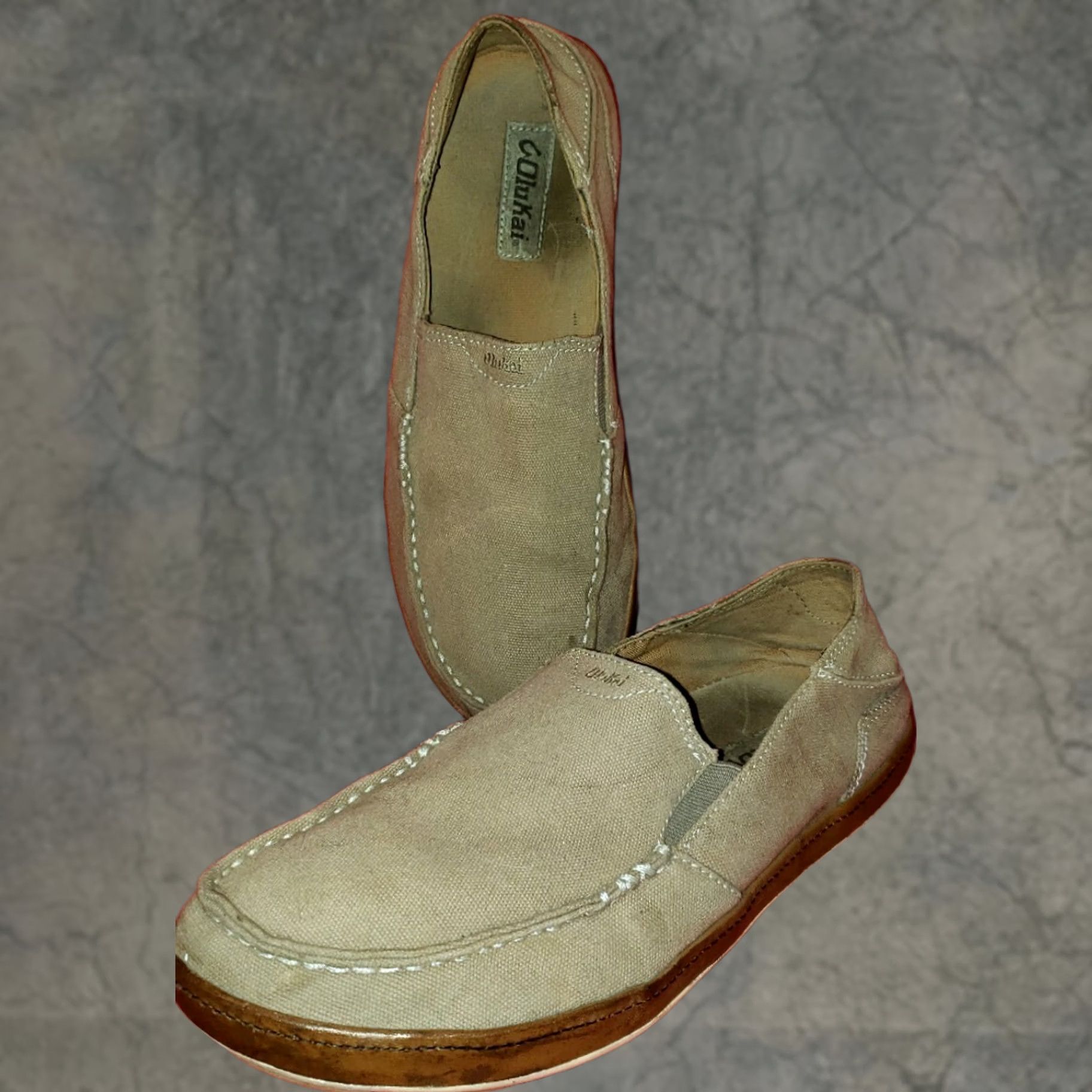 Olukai OluKai Puhalu Canvas Men's Loafers Casual Slip On Tan Kahki Leather Edge 9M Mens Size US 9 / EU 42 - 1 Thumbnail