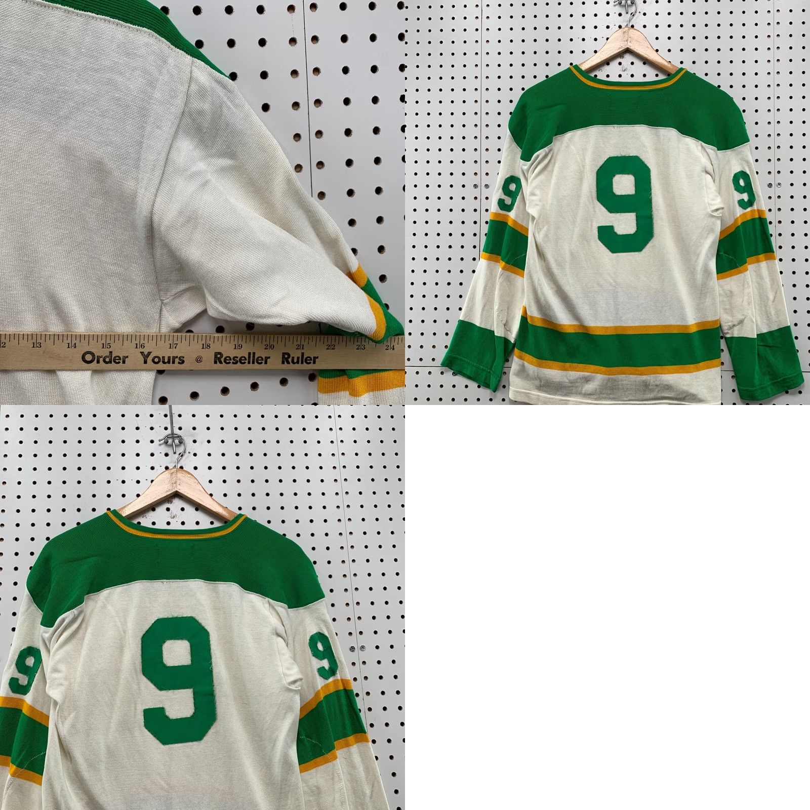 Vintage Athletic Knitwear Hockey Jersey Mens Medium White Green #9 USA VTH 60s 17x26 Size US M / EU 48-50 / 2 - 9 Thumbnail