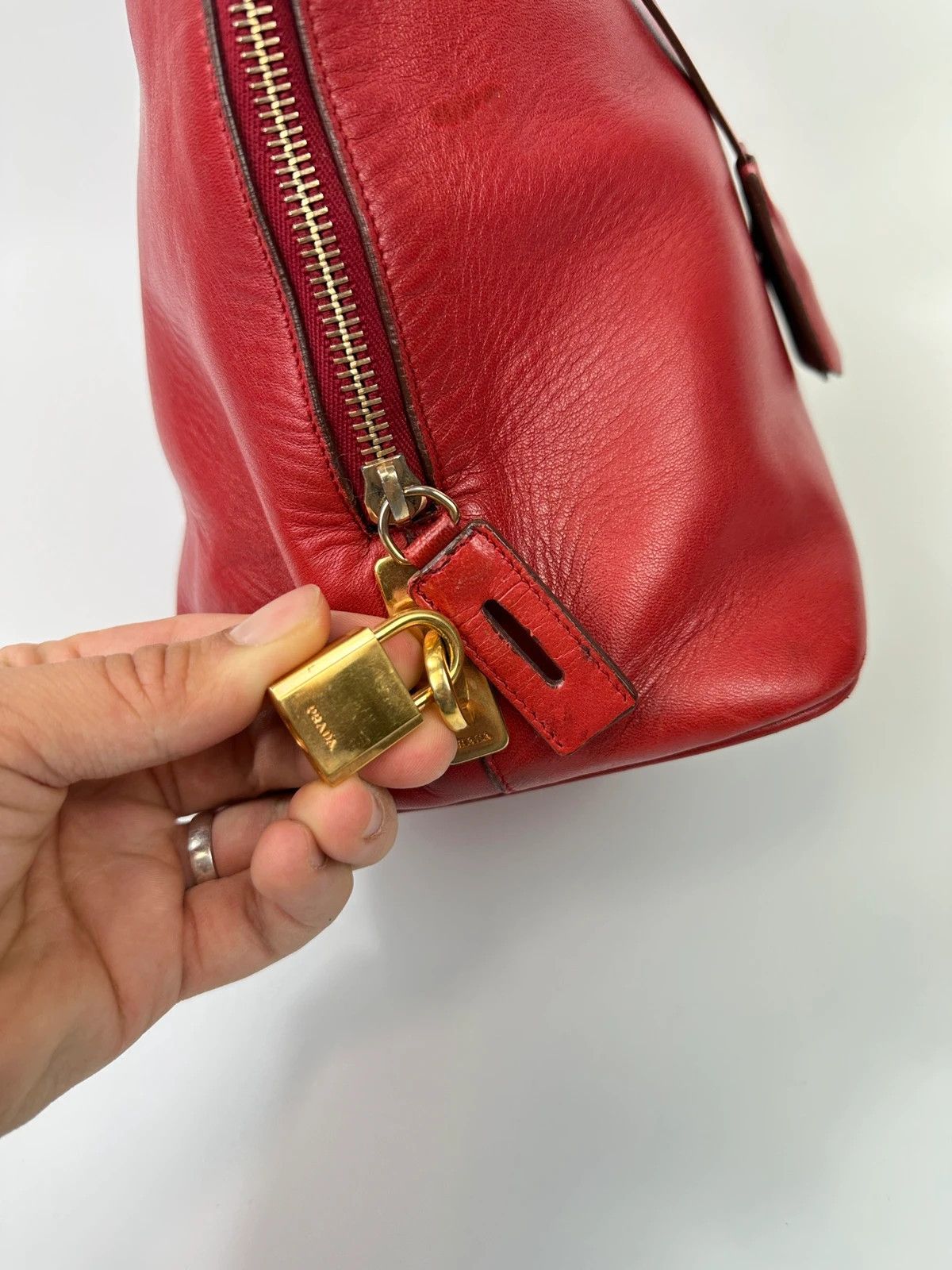 Prada Prada Milano Red Leather Handbag Gold Hardware Size ONE SIZE - 7 Thumbnail