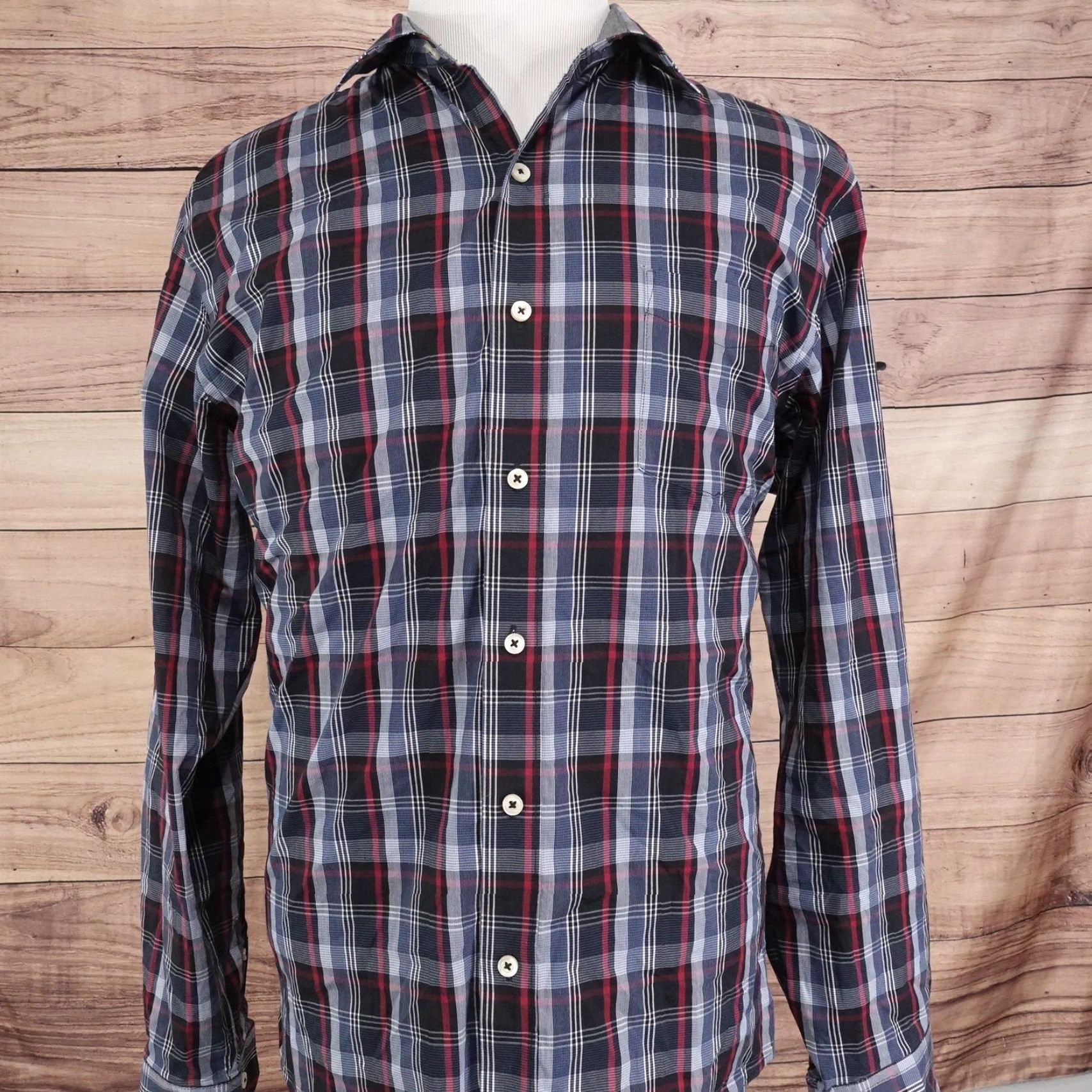 Van Heusen Van Heusen Flex Shirt Mens XL Blue Plaid Slim Fit Button Front Size US XL / EU 56 / 4 - 3 Thumbnail