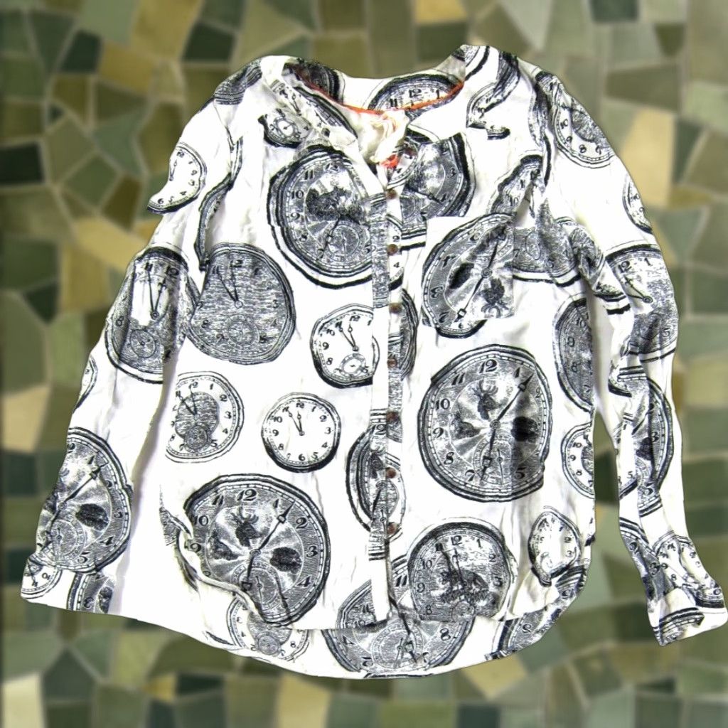 Anthropologie VINTAGE 27 Of 52 Conversations Anthropologie Rayon Black White Time Clock Blouse Size 0 Size XS / US 0-2 / IT 36-38 - 1 Thumbnail