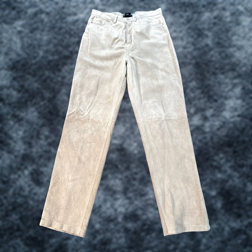 Vintage Vtg Mixit Suede Leather Pants Womens 30 30x30 Beige Cream High Rise 90s Dress Pants Womens Size 30" / US 8 / IT 44 - 1 Thumbnail