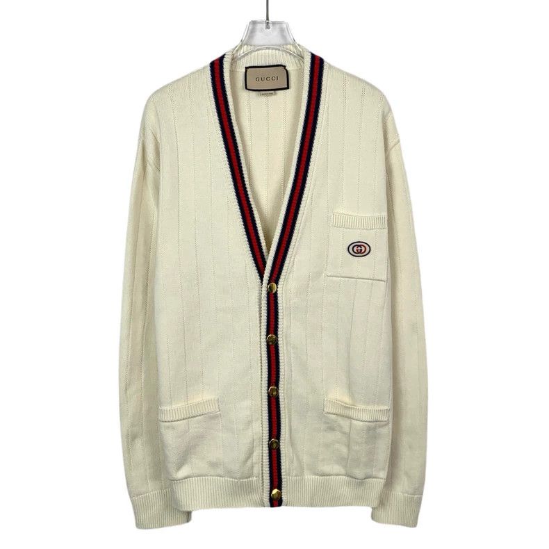 Gucci Gucci Beige logo V-neck cotton long-sleeved knitted cardiga Size US S / EU 44-46 / 1 - 1 Thumbnail