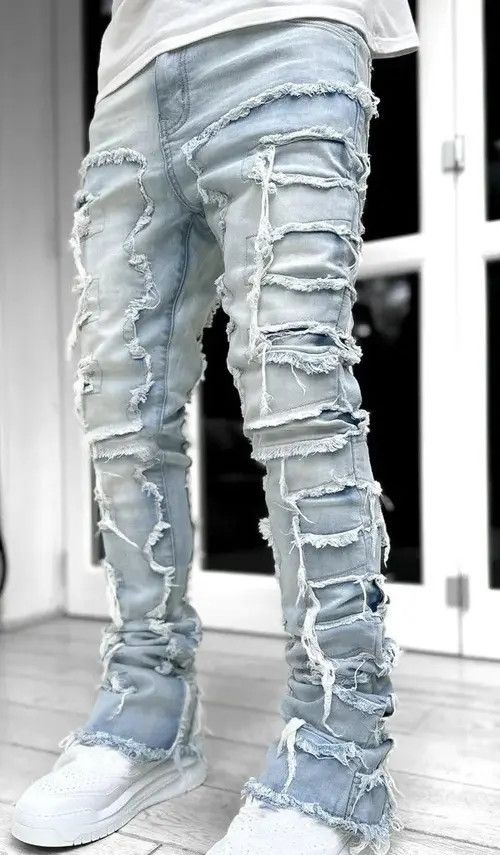 Jean Vintage Elastic Ripped Denim Jeans Size US 33 - 3 Thumbnail