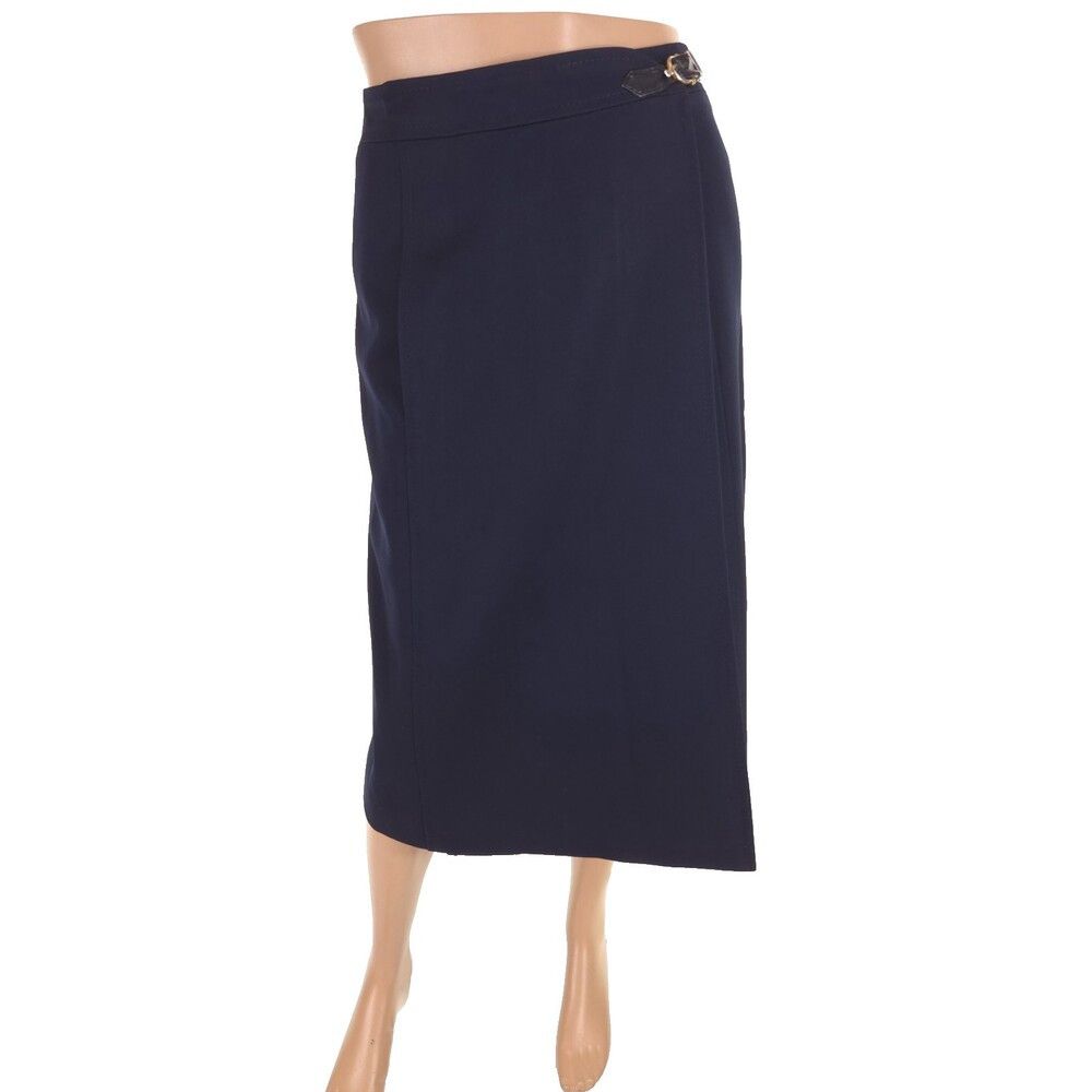 Celine Vintage 80s/90s Celine Paris Wool Wrap Skirt Size 40 M Navy Size 30" / US 8 / IT 44 - 6 Thumbnail