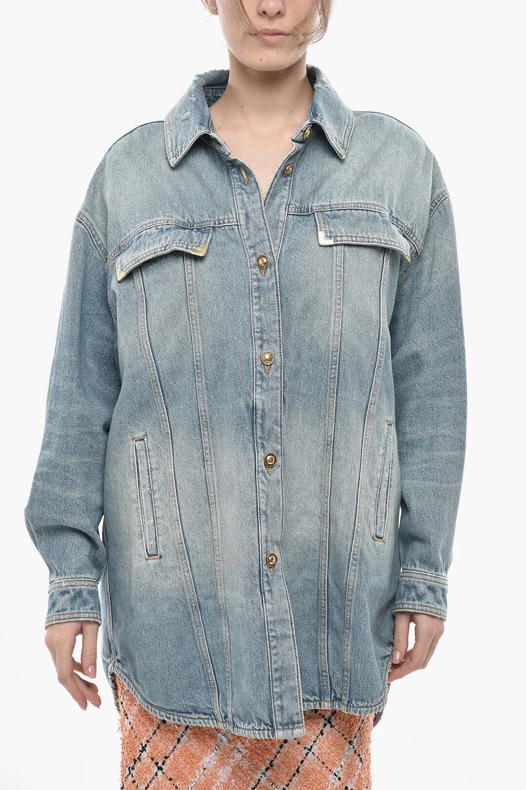 Palm Angels og1mm0326 Denim Shirt Dress in Light Blue Size S / US 4 / IT 40 - 1 Thumbnail