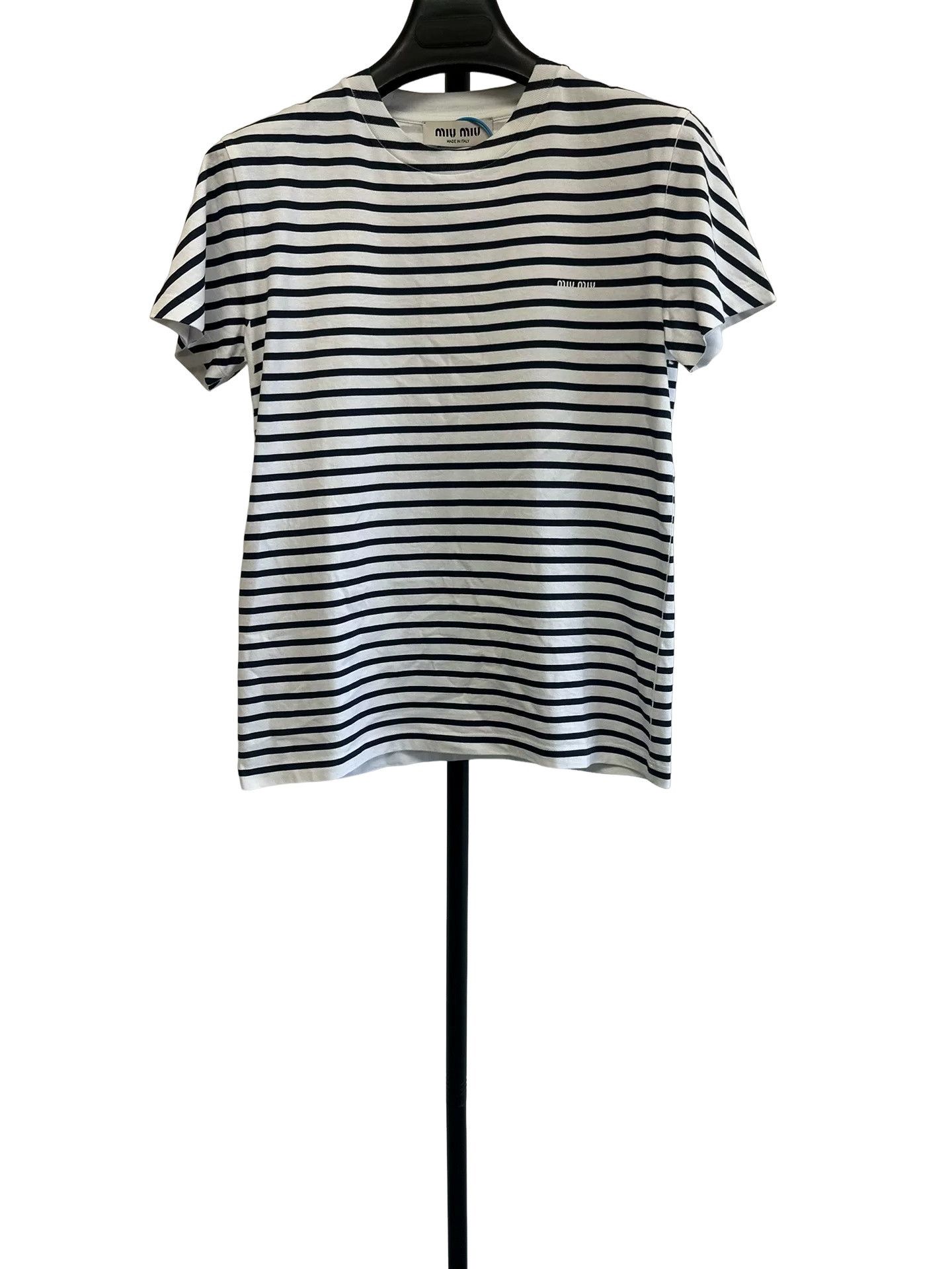 Miu Miu Miu Miu Striped Logo T-Shirt XS Size XS / US 0-2 / IT 36-38 - 1 Thumbnail