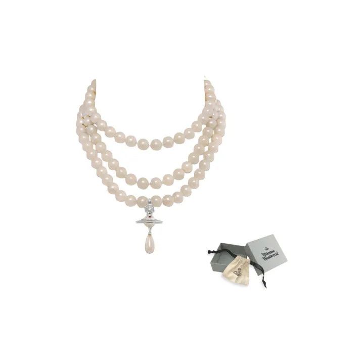 Vivienne Westwood Vivienne Westwood Three Row Pearl Drop Choker 0079 Size ONE SIZE - 1 Thumbnail
