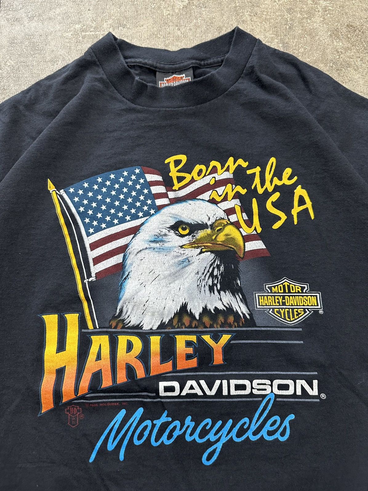 Vintage Vintage 80s Harley Davidson Born In The USA Biker T-Shirt Size US L / EU 52-54 / 3 - 5 Thumbnail