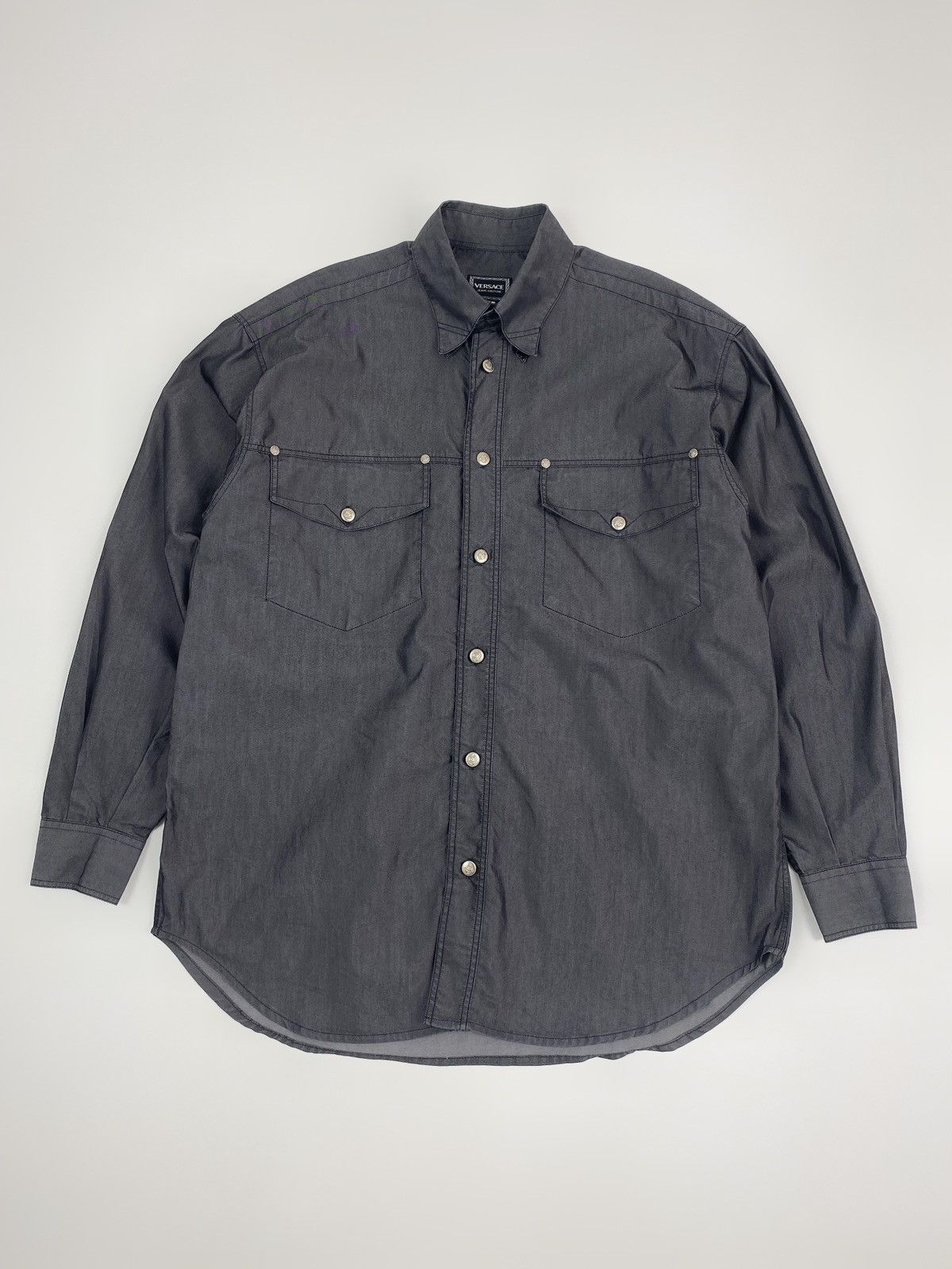 Versace Jeans Couture 1990’s Versace Jeans Couture Shiny Cotton Button Up Shirt Size US M / EU 48-50 / 2 - 1 Thumbnail
