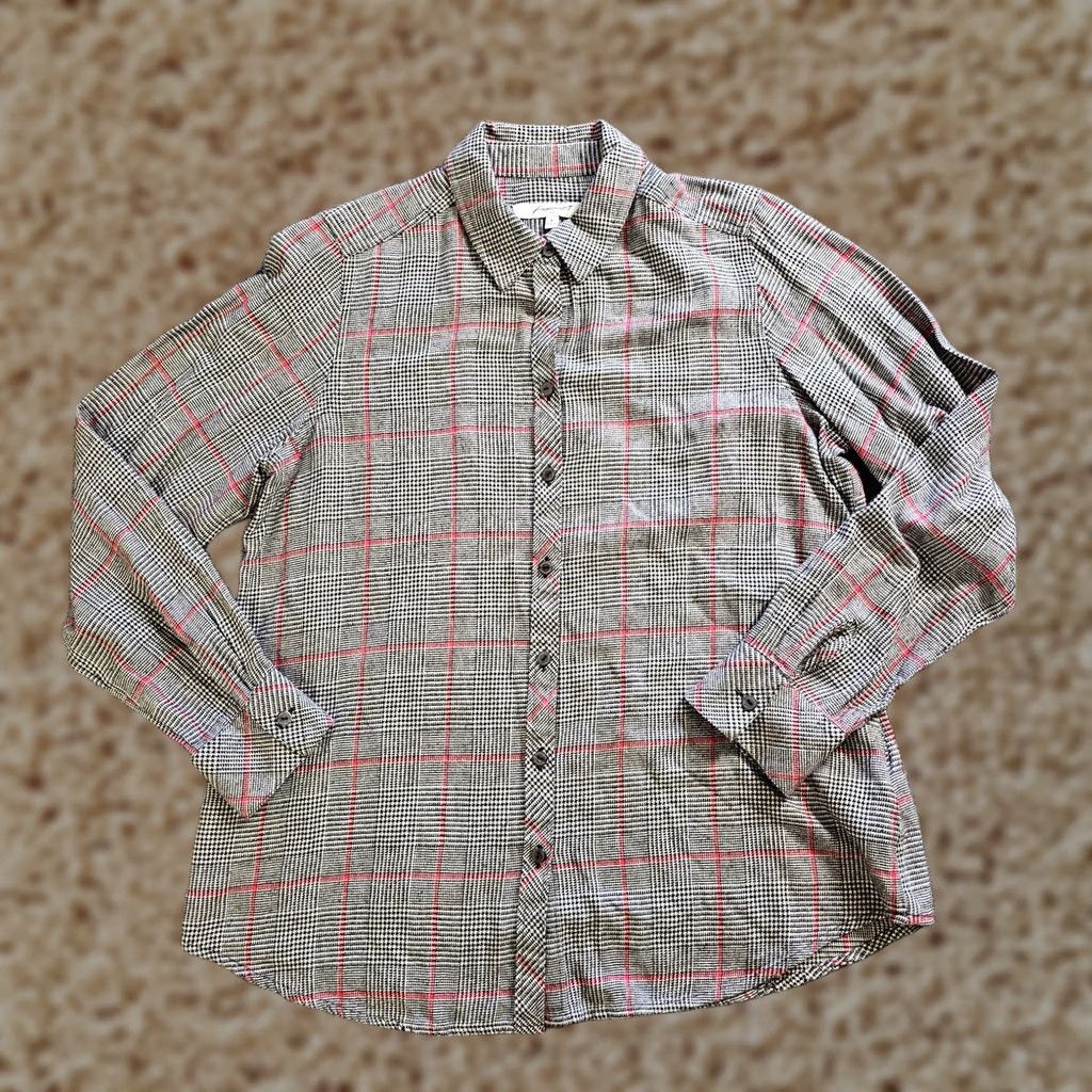 Vintage Foxcroft Top Shirt Womens 8 Black Plaid Button Long Sleeve Classic Career Blouse Size M / US 6-8 / IT 42-44 - 1 Thumbnail