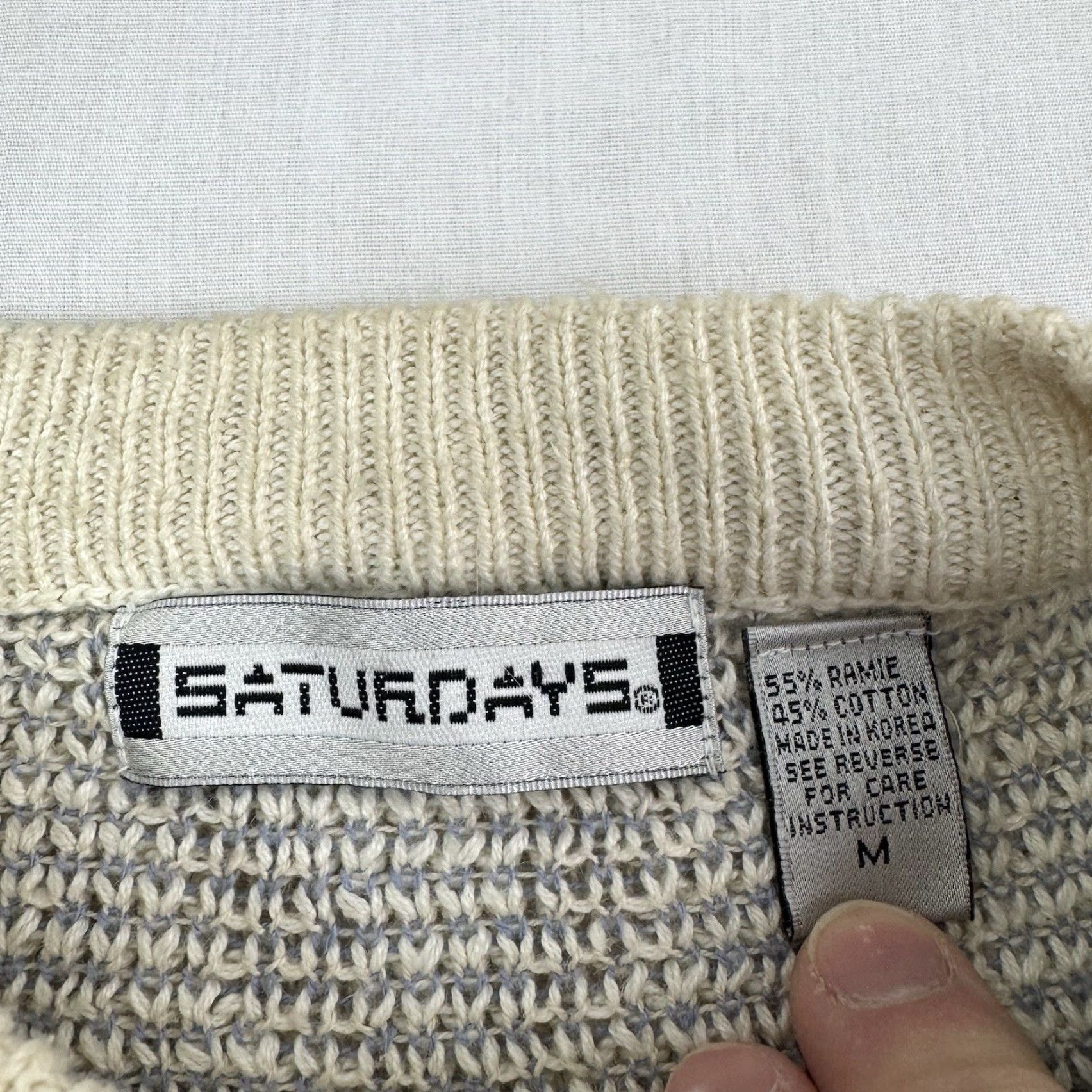 Saturdays NYC VINTAGE Saturdays Sweater Mens Pullover Adult Medium Ivory Cream Knit Geometric 90s Classic Crew Neck Long Sleeve Size US M / EU 48-50 / 2 - 2 Thumbnail