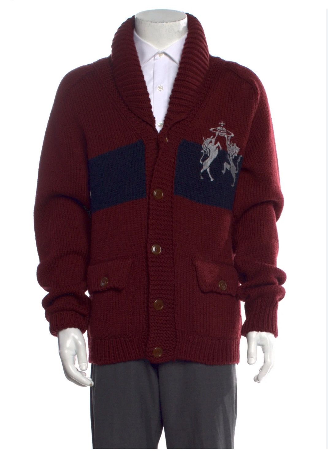 image of Vivienne Westwood Men’S Heavy Cardigan in Burgandy, Men's (Size Small)