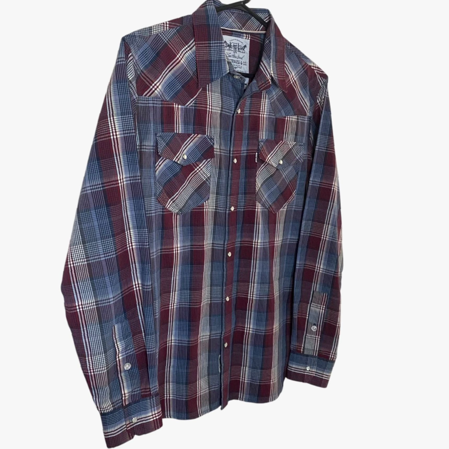 Levi's Levi's Western Pearl-Snap Plaid Shirt Red/Blue Men's Small Button-Up Long-Sleeve Size US S / EU 44-46 / 1 - 3 Thumbnail