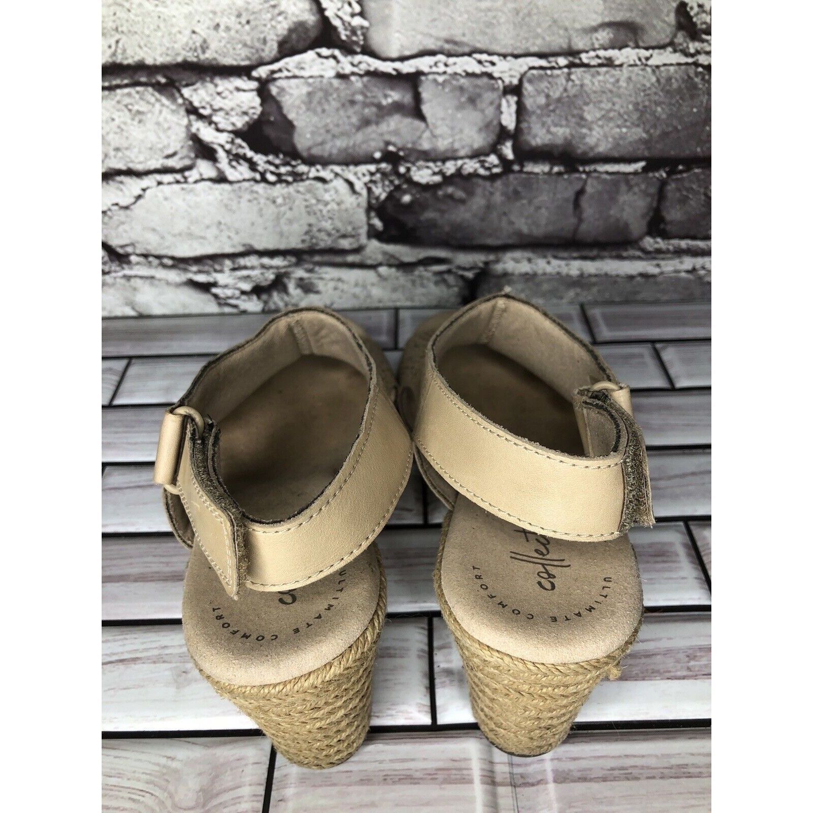 Clarks Clarks Beige Leather Perforated Strap Espadrilles Wedge Sand Size US 8.5 / IT 38.5 - 12 Thumbnail