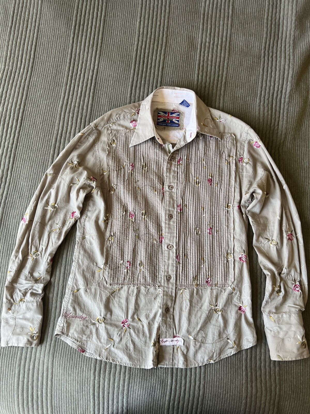 English Laundry × Vintage English Laundry Olive Green Floral Button Down Long Sleeve Size US S / EU 44-46 / 1 - 1 Thumbnail