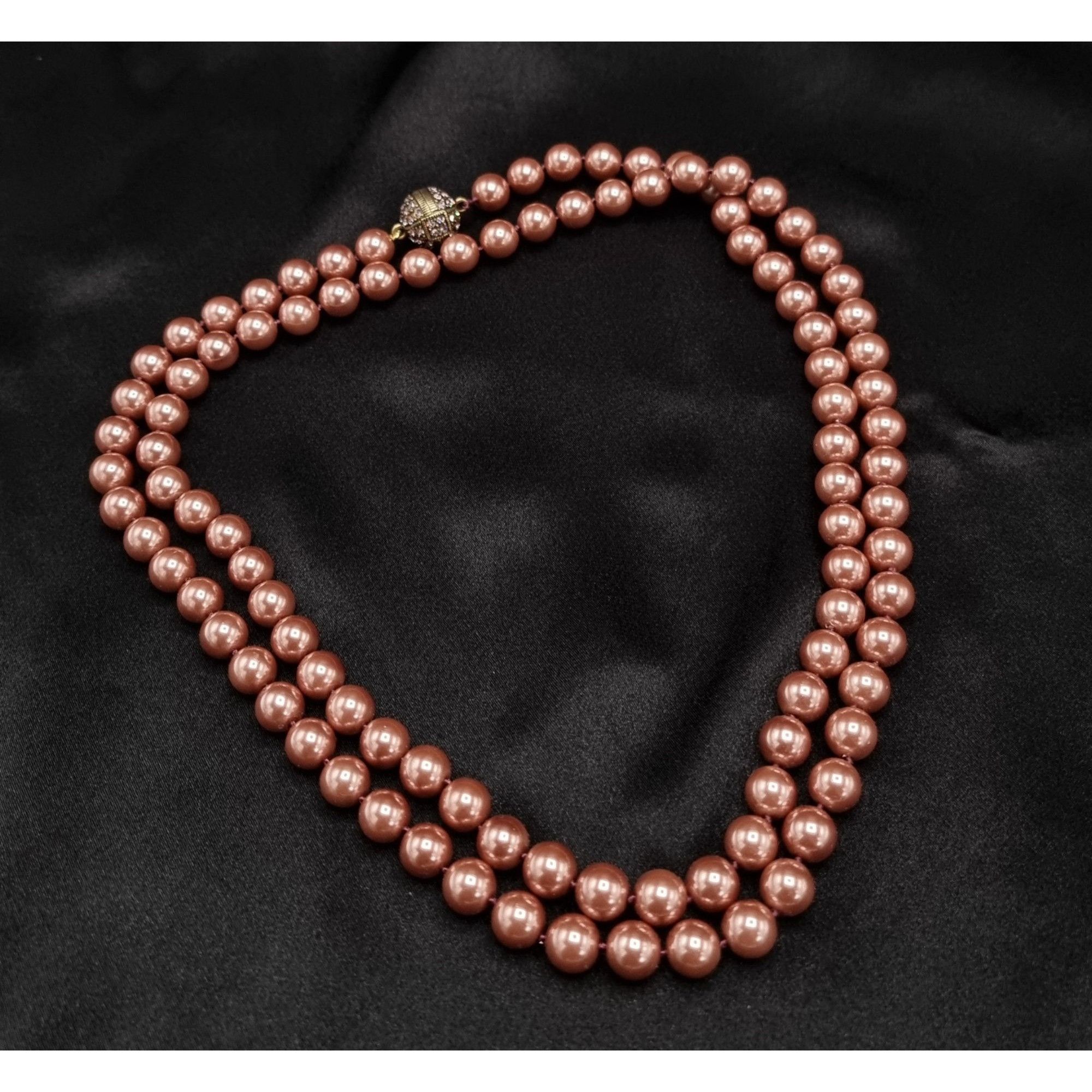 Vintage Heidi Daus Unsigned 44 Long Pink Faux Pearl Necklace With Cr Size ONE SIZE - 2 Thumbnail