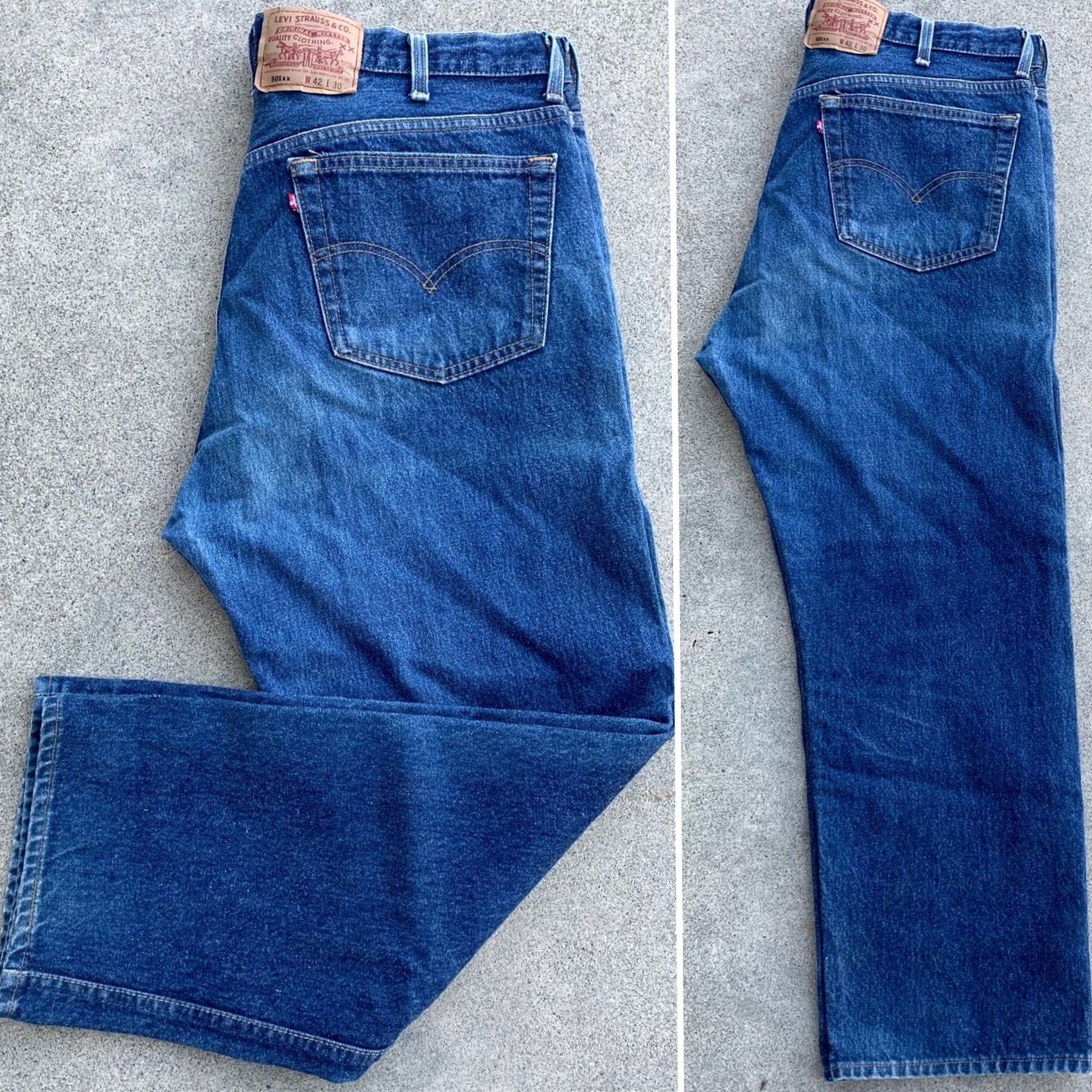 Levi's VINTAGE Levi's 501XX Jeans Button Fly 501 USA W 42 L 30 Measure W 39 L 27 3/4 in Jeans Mens Blue Denim 5-Pocket See Pics 501 XX Made in USA Mens jeans Size US 42 / EU 58 - 2 Thumbnail