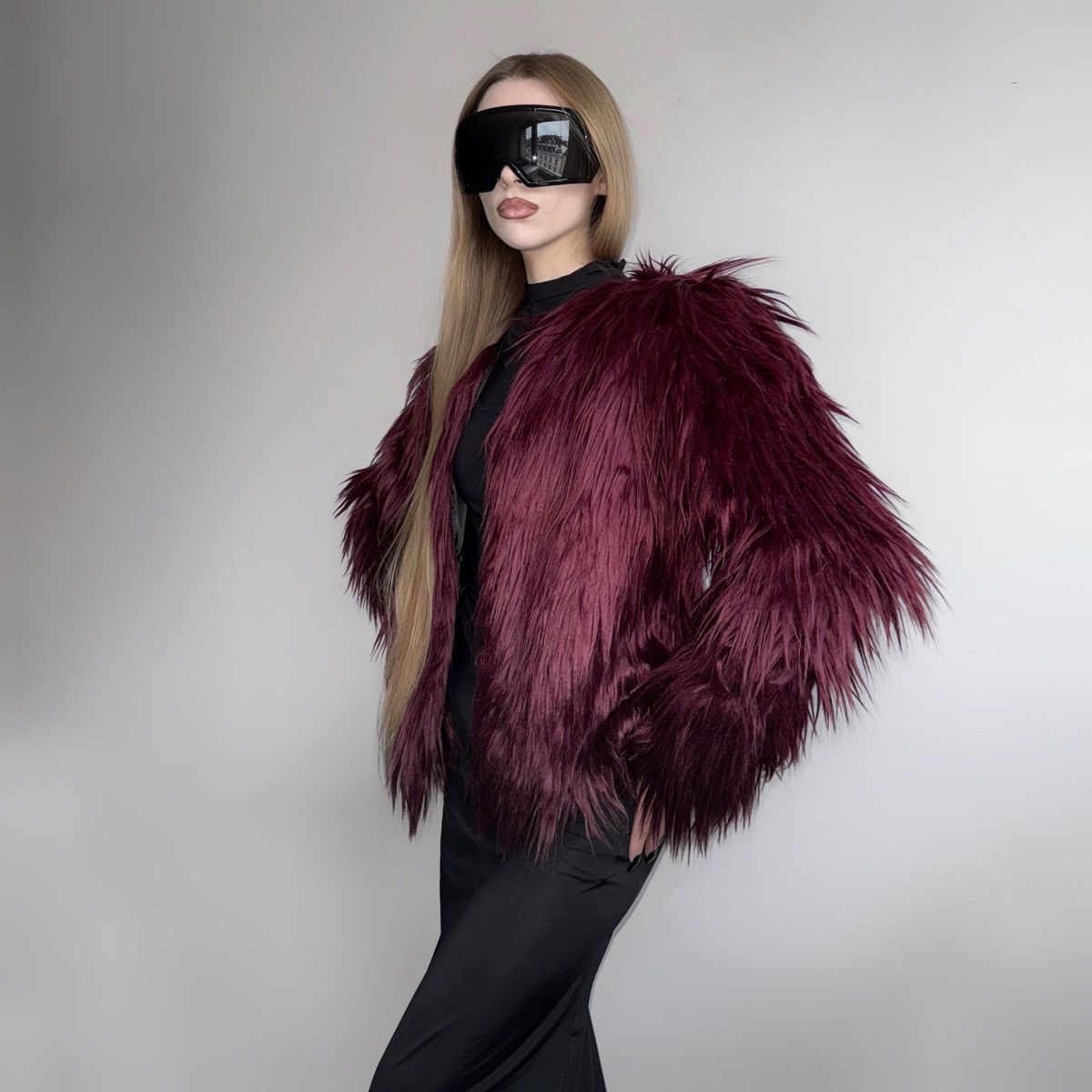 Image of Avant Garde x Vintage Vampire Vintage Faux Fur Coat In Burgundy Color, Women's (Size Small)