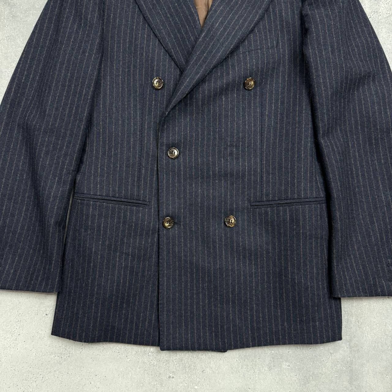 Suitsupply Suitsupply Double-Breasted Striped Wool Blazer Blue/ Brown Size 36R - 5 Thumbnail