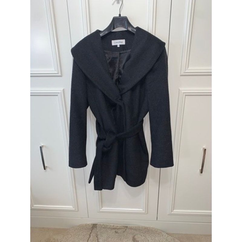 Calvin Klein Women's Black Wool Blend Wrap Coat XL - Main Image