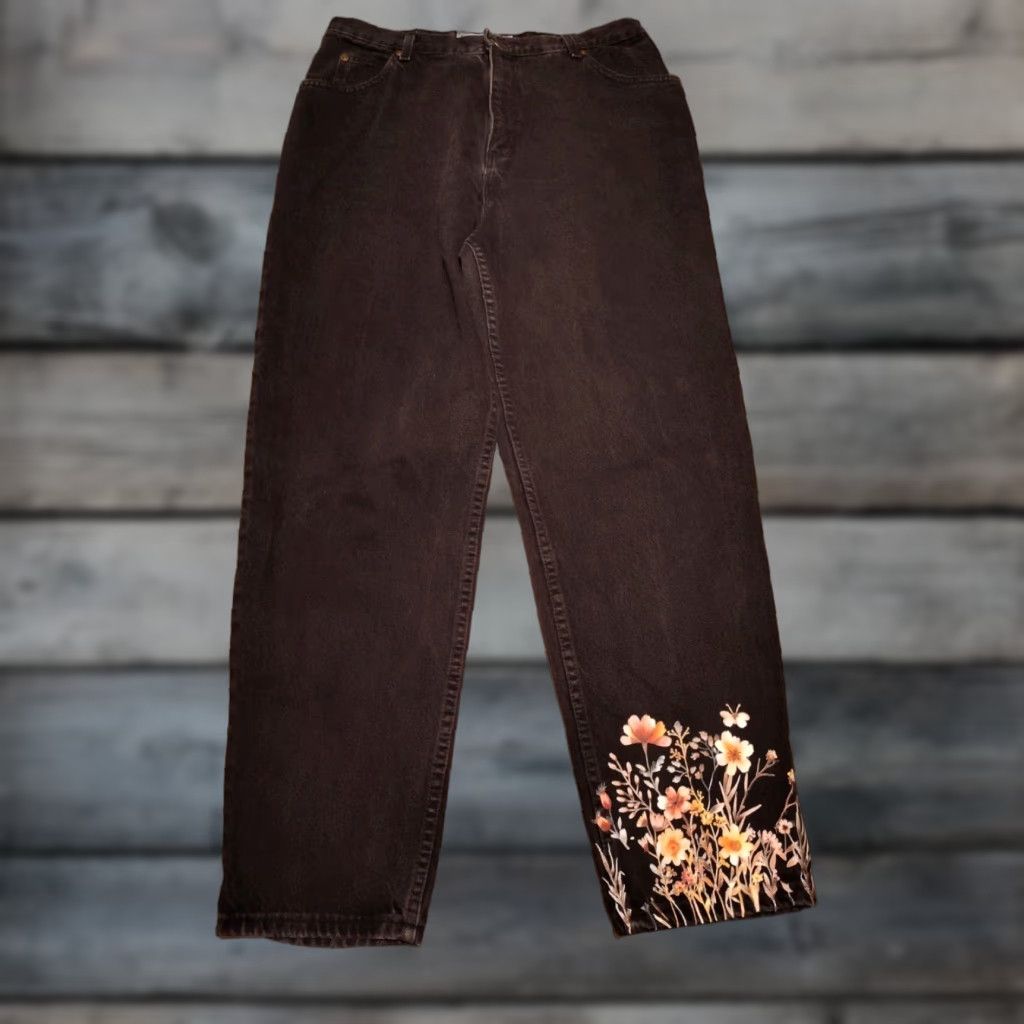 Vintage VINTAGE ZENA Mom Jeans Black High Rise Women's Size 16 100% Cotton US Made Floral Paint 90s Fashion Size 38" / US 16 / IT 52 - 1 Thumbnail
