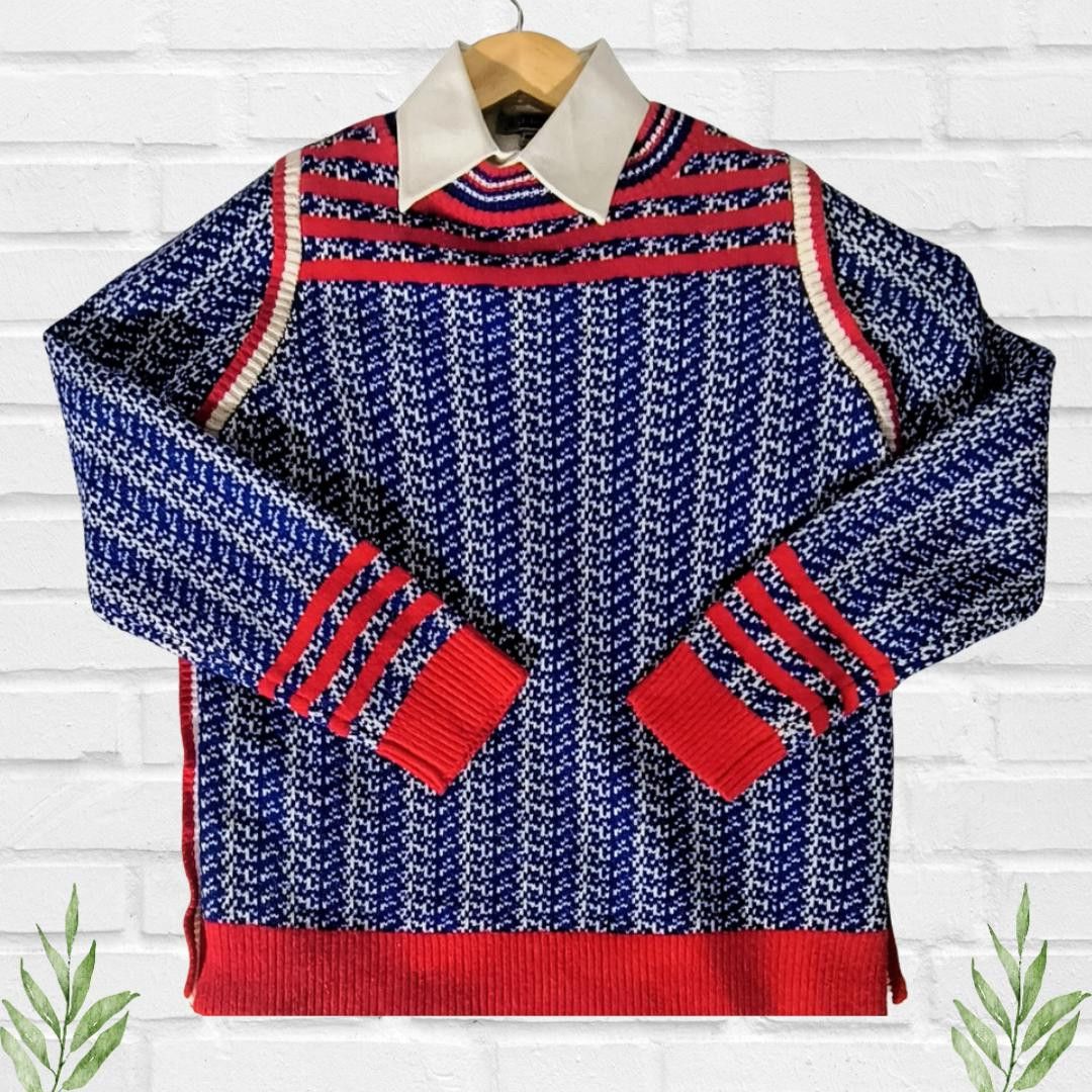 Designer Vintage Lucca Couture Women's Blue Knit Sweater Size M Size M / US 6-8 / IT 42-44 - 1 Thumbnail