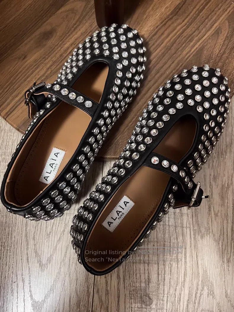 Alaia Alaia Black crystal embellished ladies ballet shoes Size US 5.5 / IT 35.5 - 4 Thumbnail