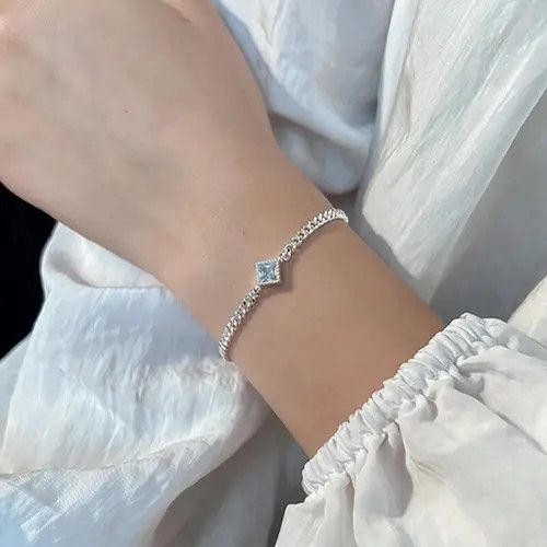 Jewelry Silver Color Square Zircon Bracelet Size ONE SIZE - 1 Thumbnail