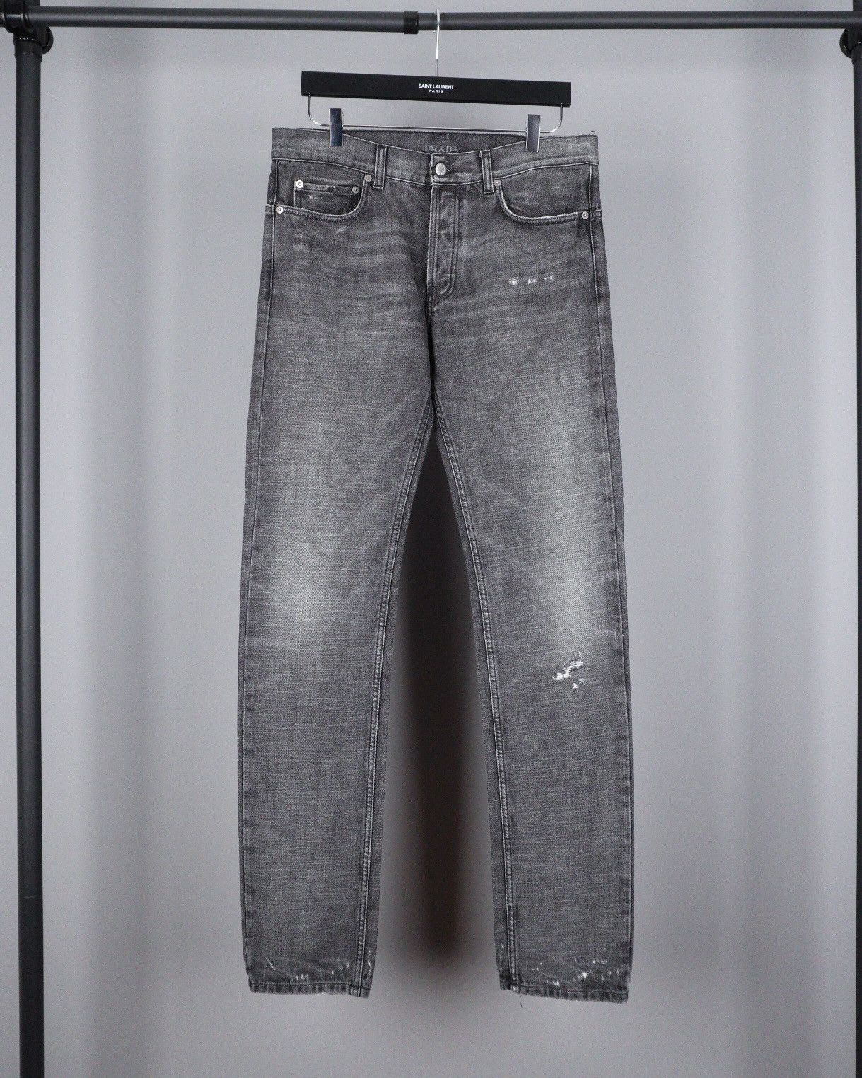 image of Prada 2009 Vintage Washed Grey Riri Zip Logo Jeans Pants, Men's (Size 33)