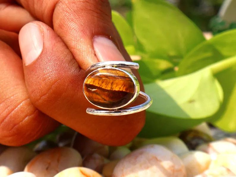 Handmade Tiger's Eye Ring, 925 Silver Ring, Handmade Yellow Gemstone Size ONE SIZE - 5 Thumbnail