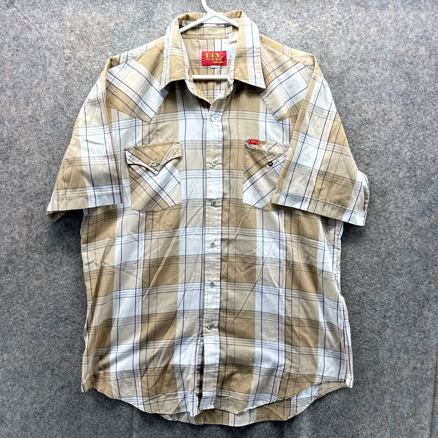 Vintage Ely Cattleman Shirt Men Large Tan Western Pearl Snap Short Sleeve Plaid Cowboy Size US L / EU 52-54 / 3 - 2 Thumbnail
