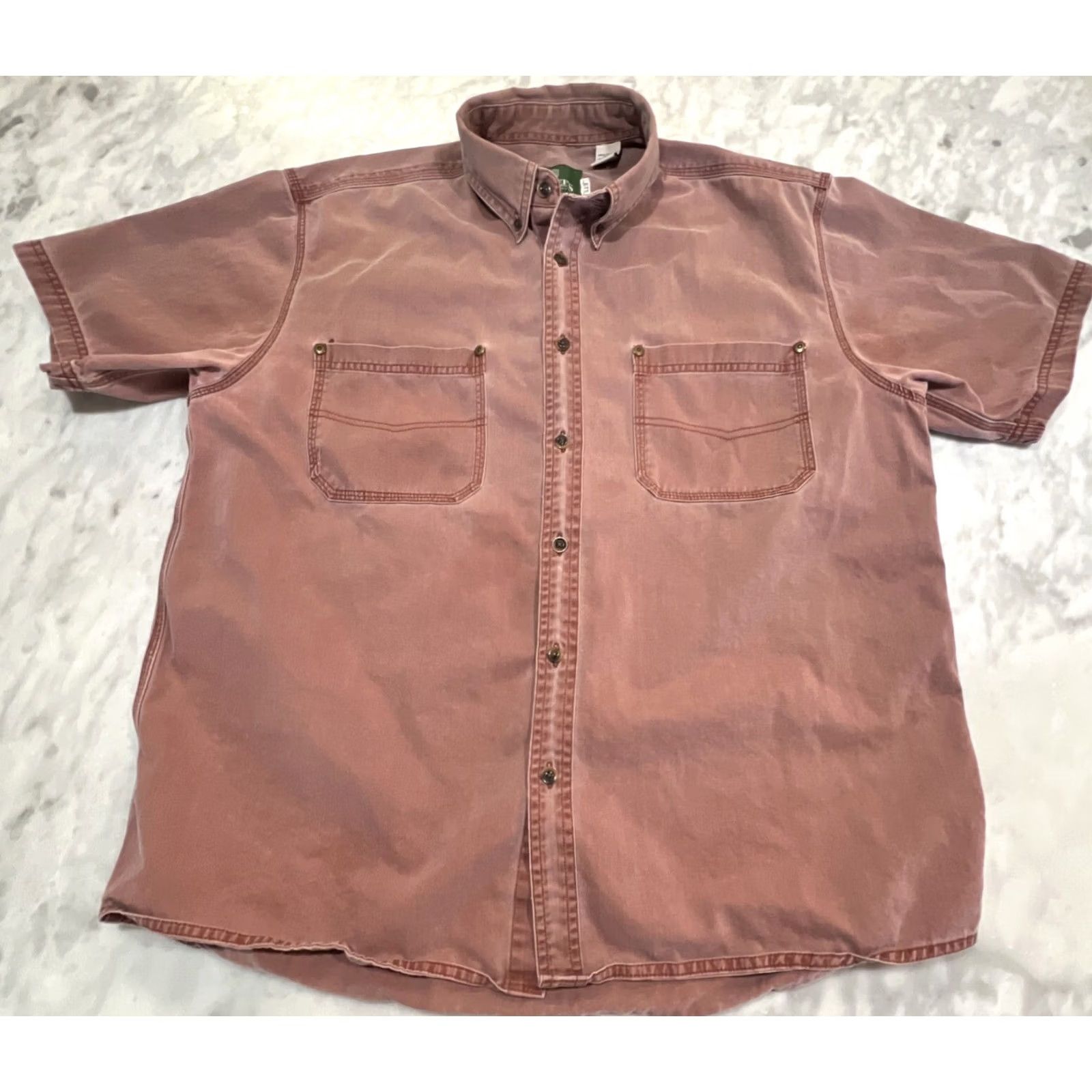 Vintage SCHNEE’S Red Button Down Mens Large Short Sleeve Heavy Canvas Cotton Shirt Size US 33 - 3 Thumbnail