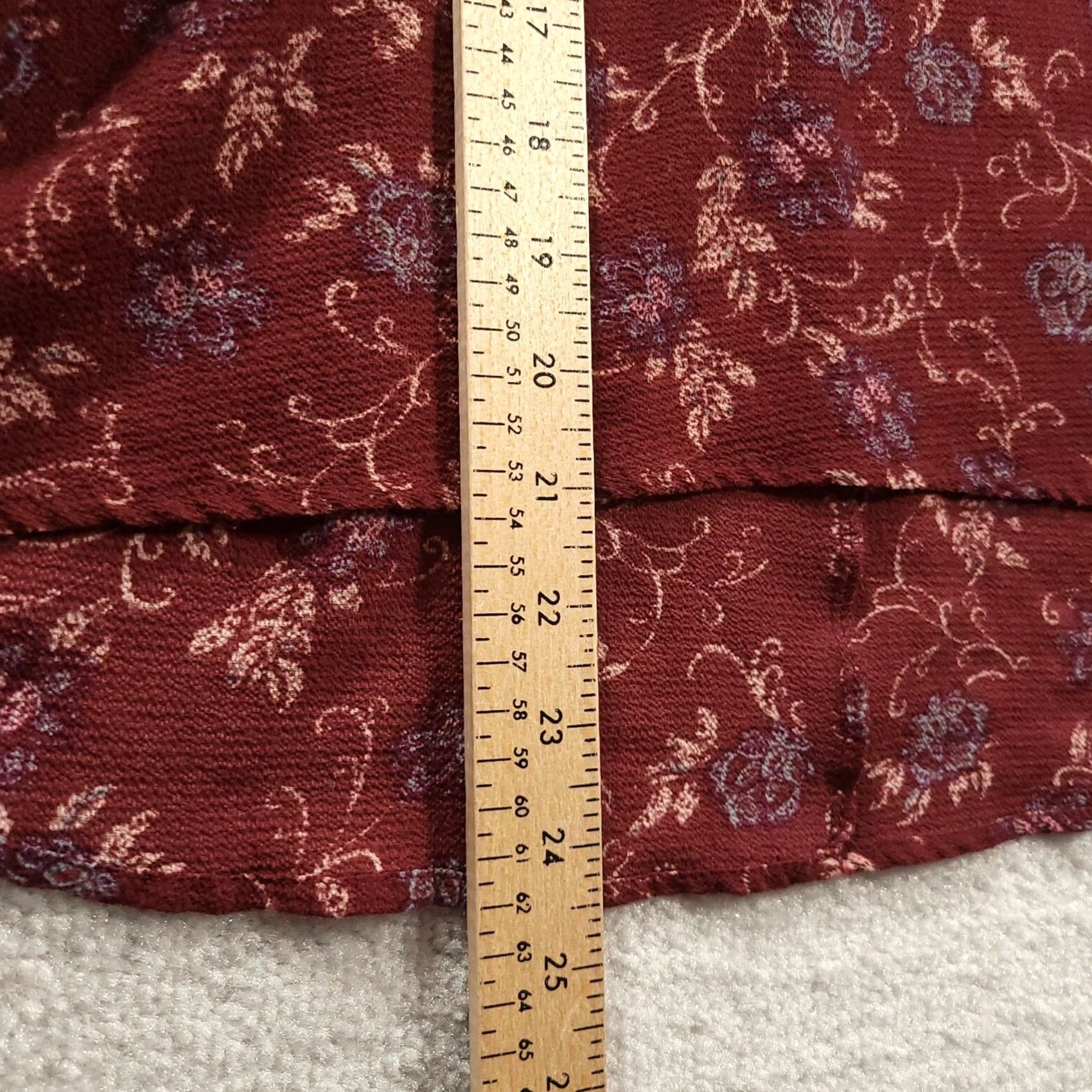 Bell Massini Womens Blouse Top Large Bell Sleeve Ruffle Floral Maroon Red L Regular Size L / US 10 / IT 46 - 6 Thumbnail
