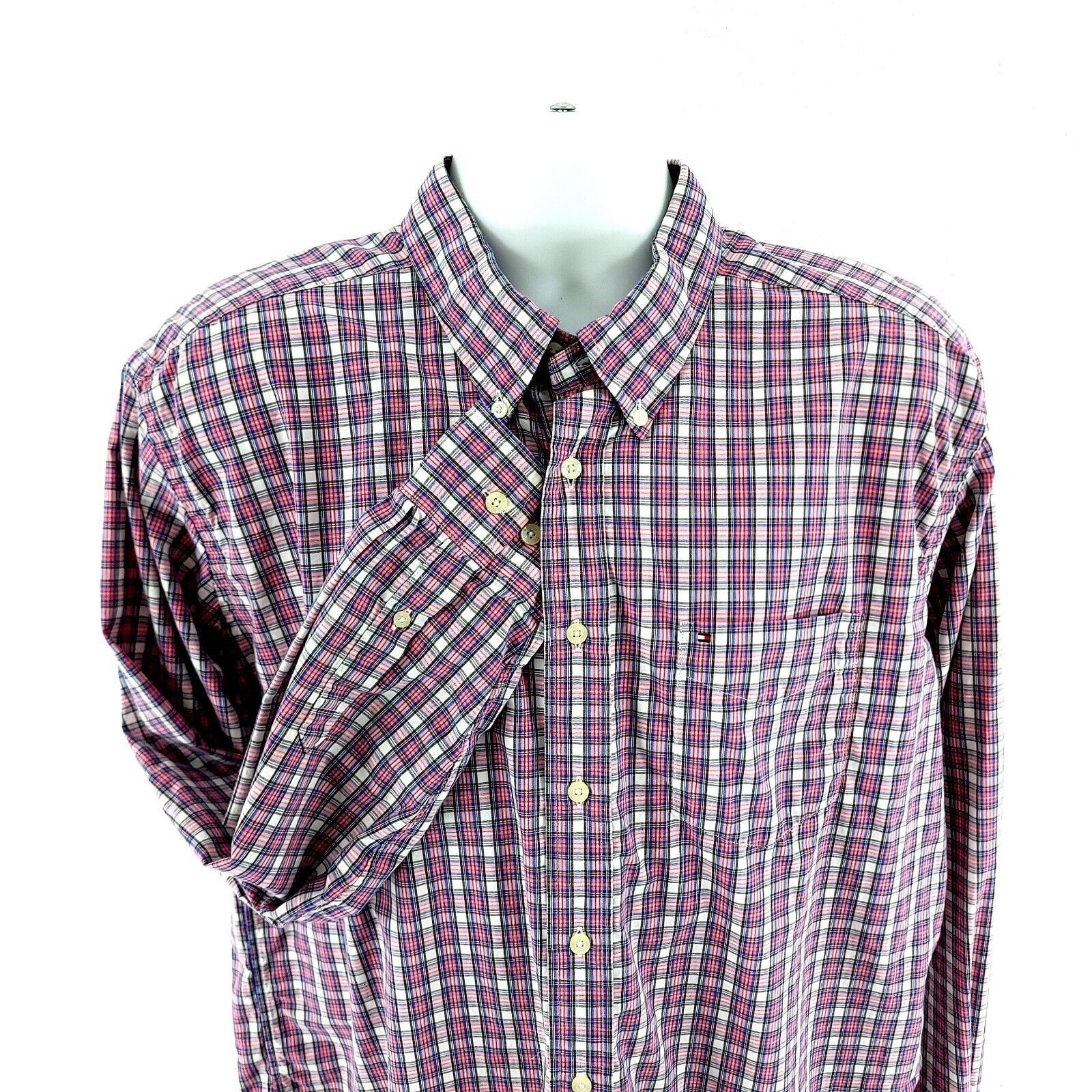 Tommy Hilfiger Tommy Hilfiger Blue Pink Plaid XL Collard Pocket Front Butto Size US XL / EU 56 / 4 - 1 Thumbnail