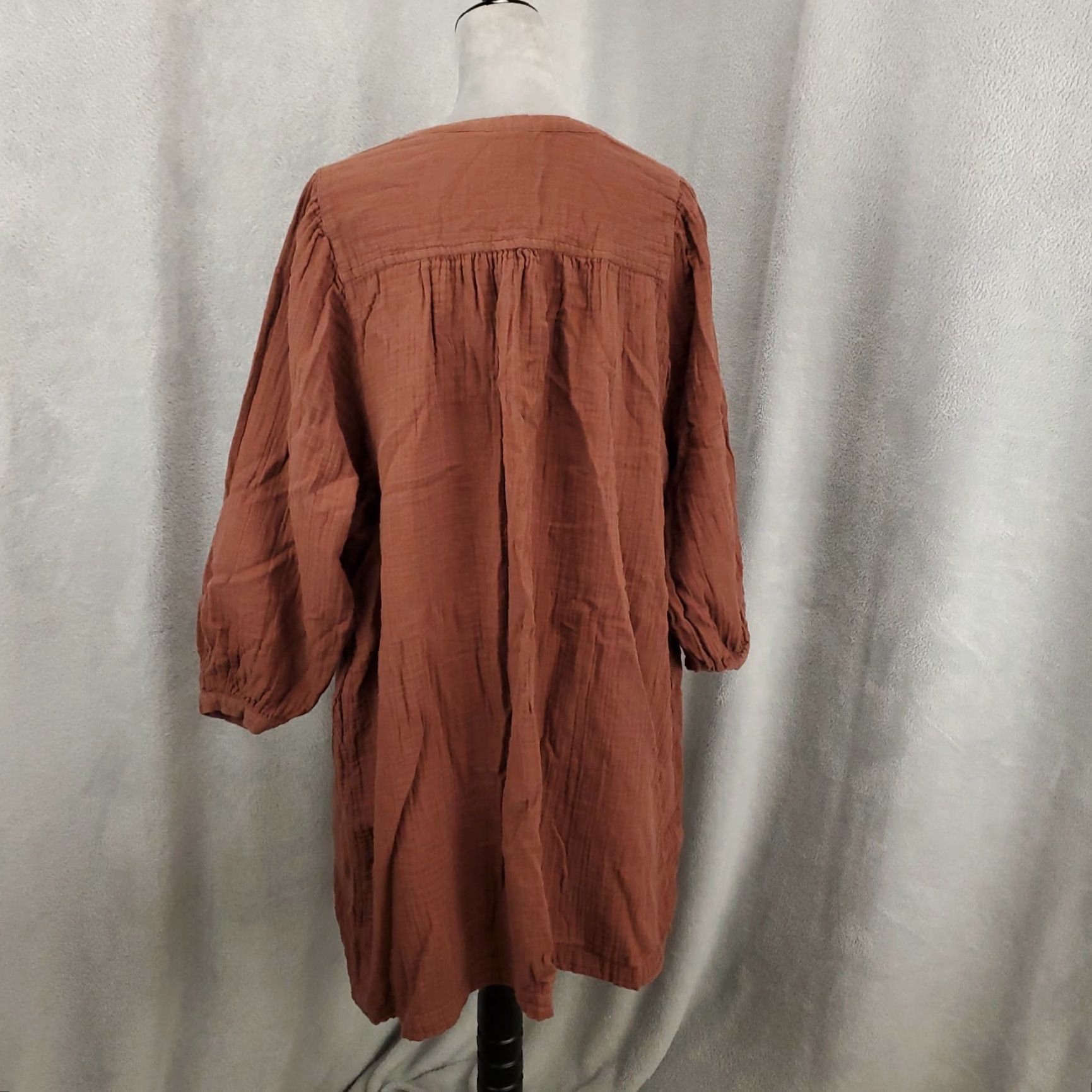 Old Navy Old Navy Women 2X Brown V Neck Balloon Sleeve Gauzy Mini Micro Dress Tunic Size XXL / US 16-18 / IT 52-54 - 8 Thumbnail