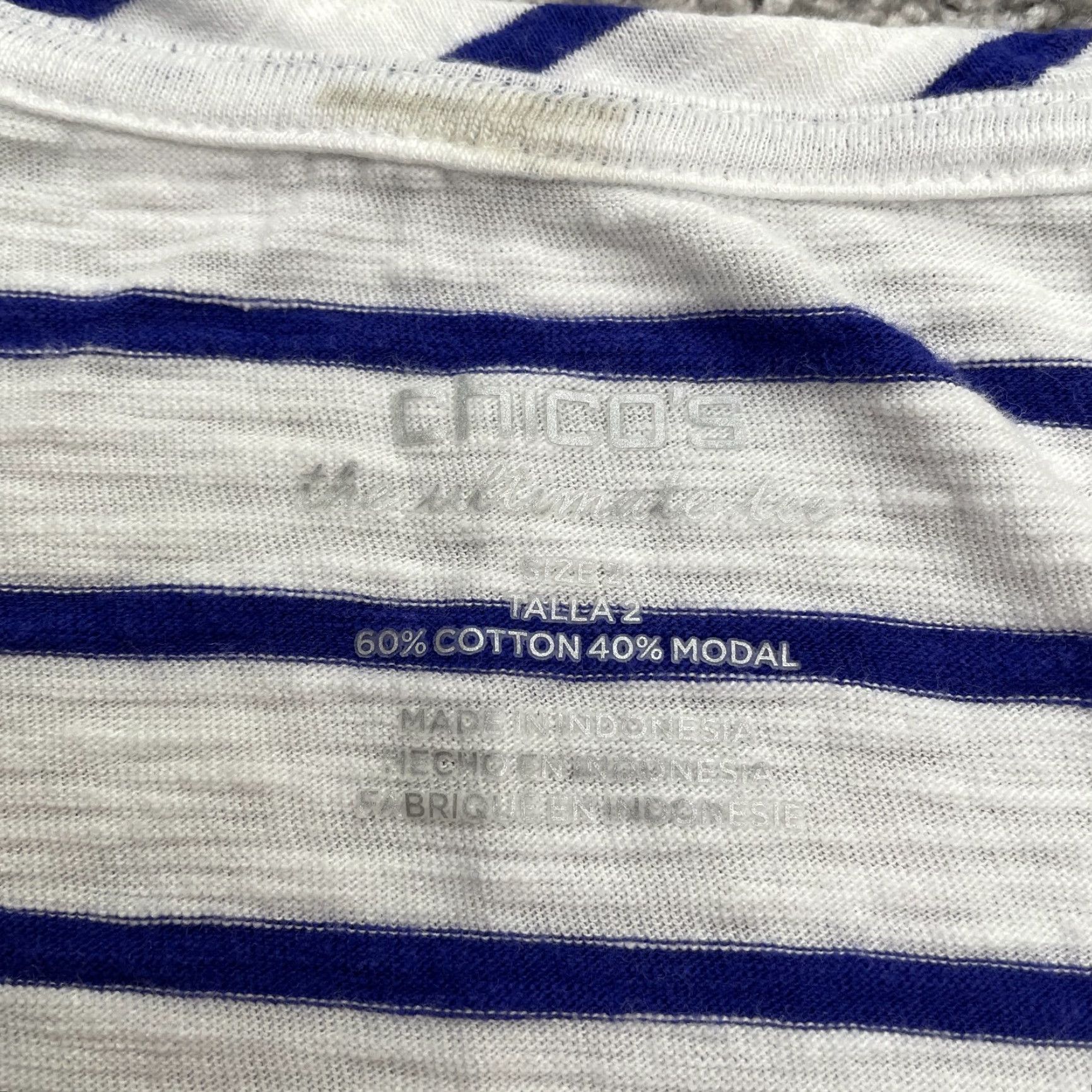 Vintage Chico's Basic Striped Tank Top Women's Medium Blue V-Neck Sleeveless Cotton Blend Casual Size M / US 6-8 / IT 42-44 - 4 Thumbnail