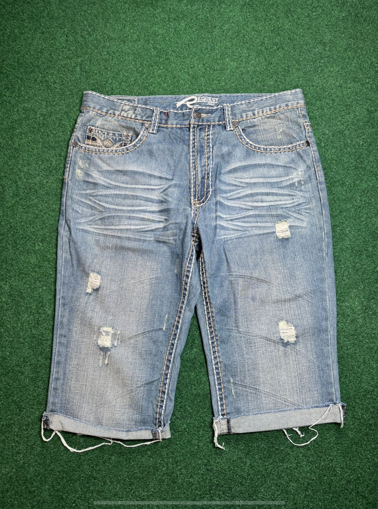 Request Jeans Vintage Y2K Request Denim Shorts Distressed Cut Off Jorts Grailed